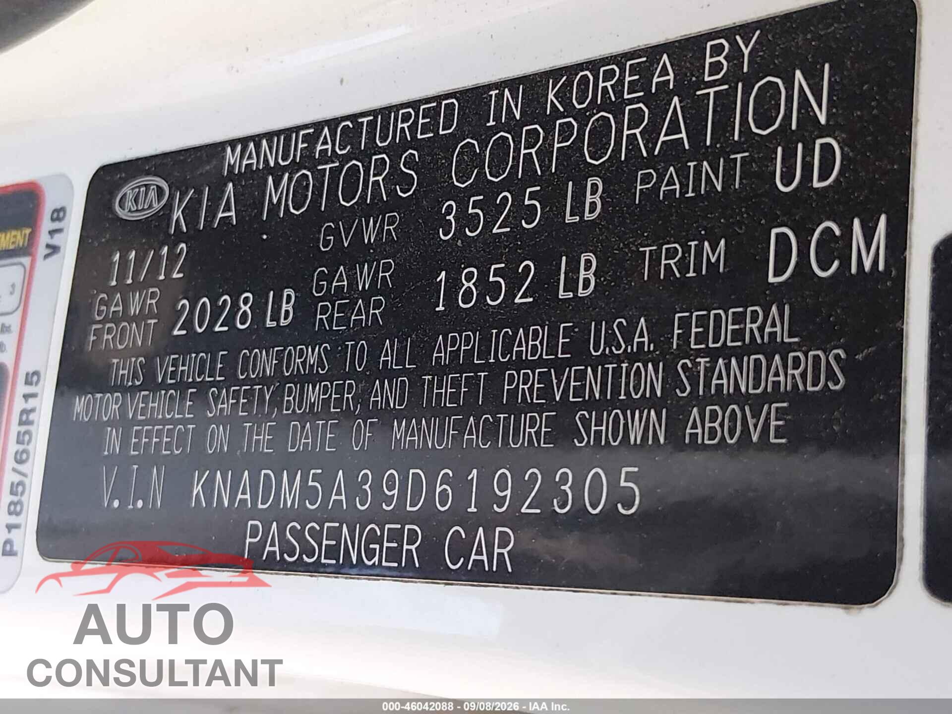 KIA RIO 2013 - KNADM5A39D6192305