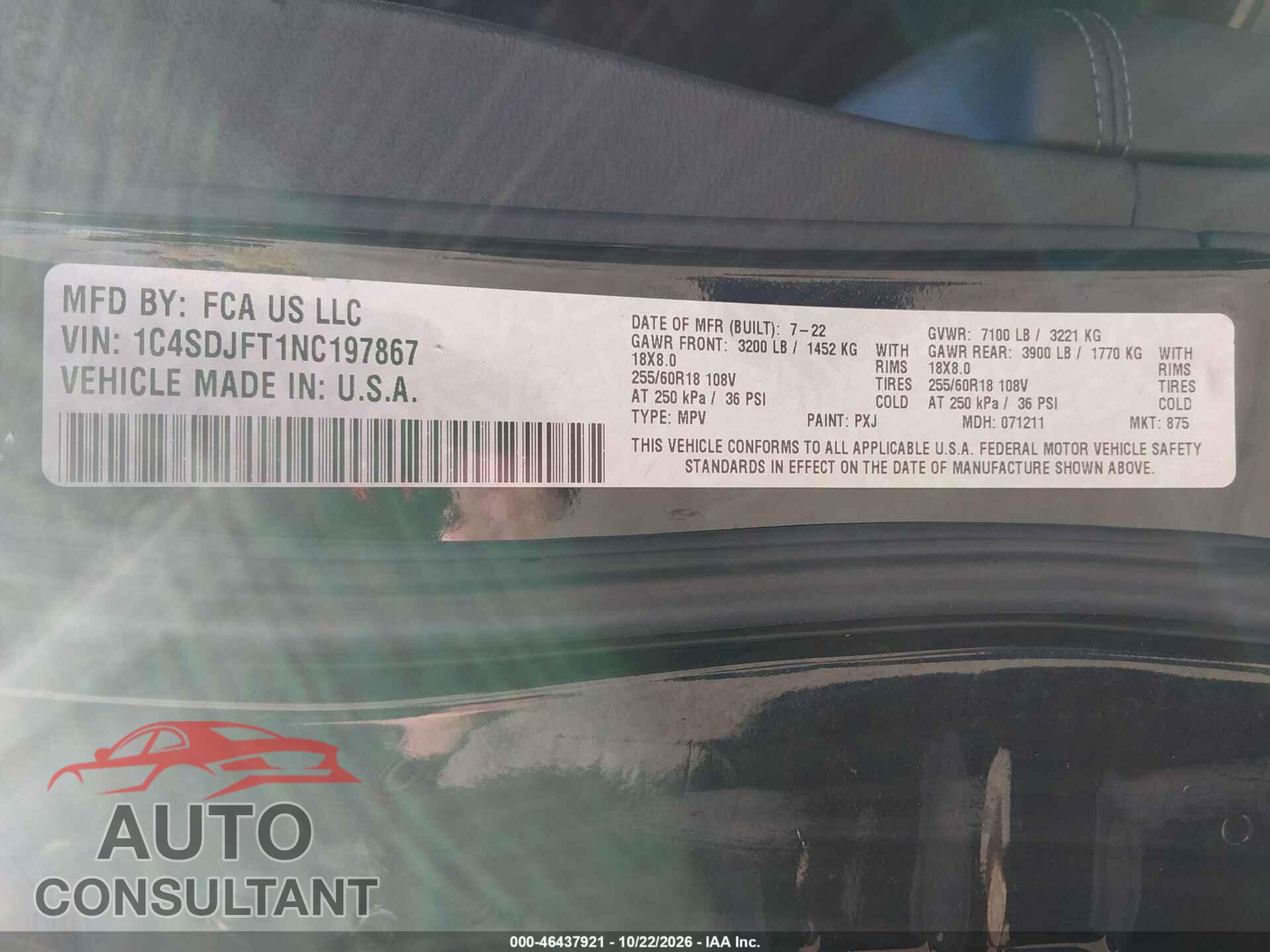 DODGE DURANGO 2022 - 1C4SDJFT1NC197867