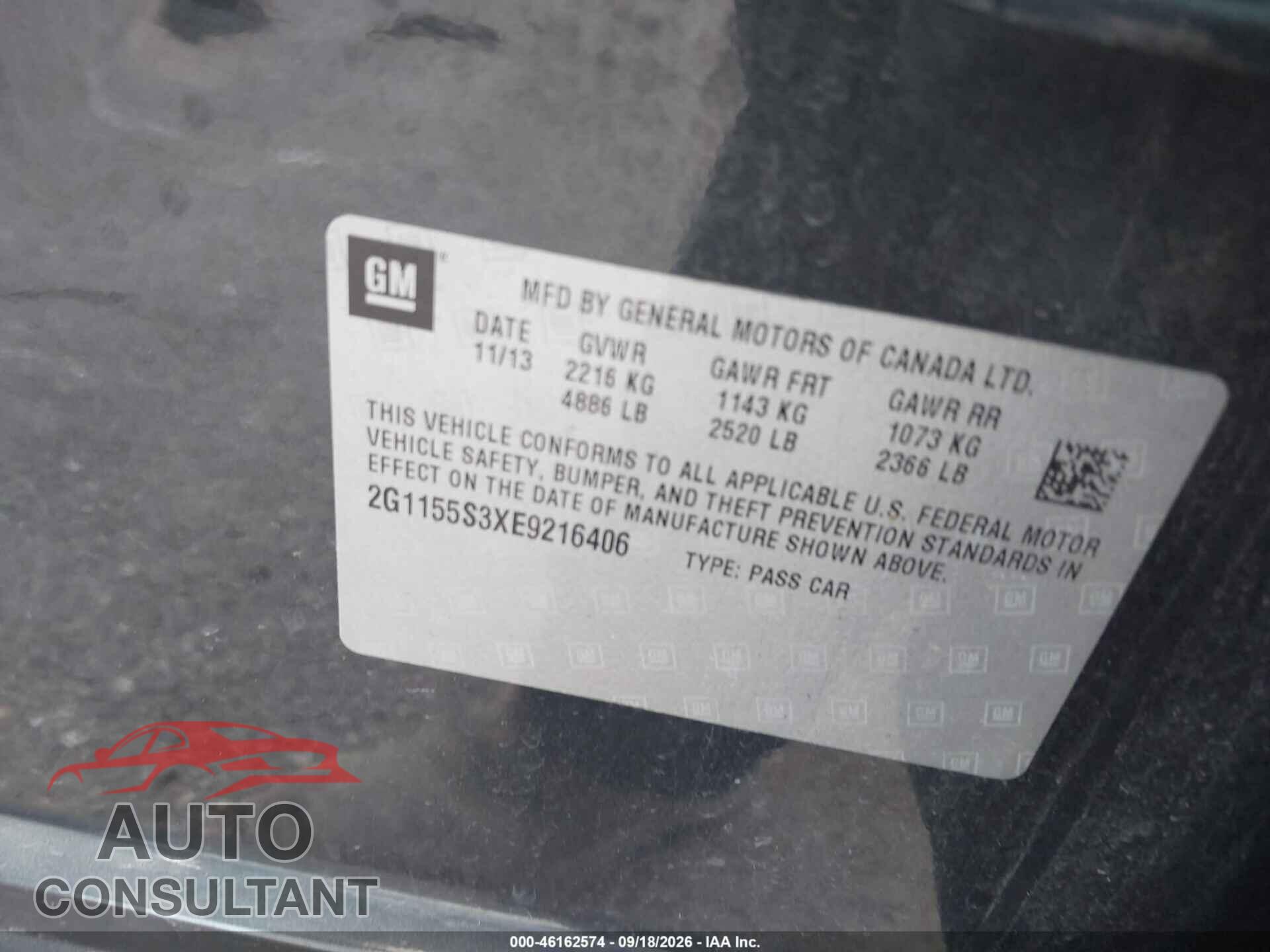 CHEVROLET IMPALA 2014 - 2G1155S3XE9216406