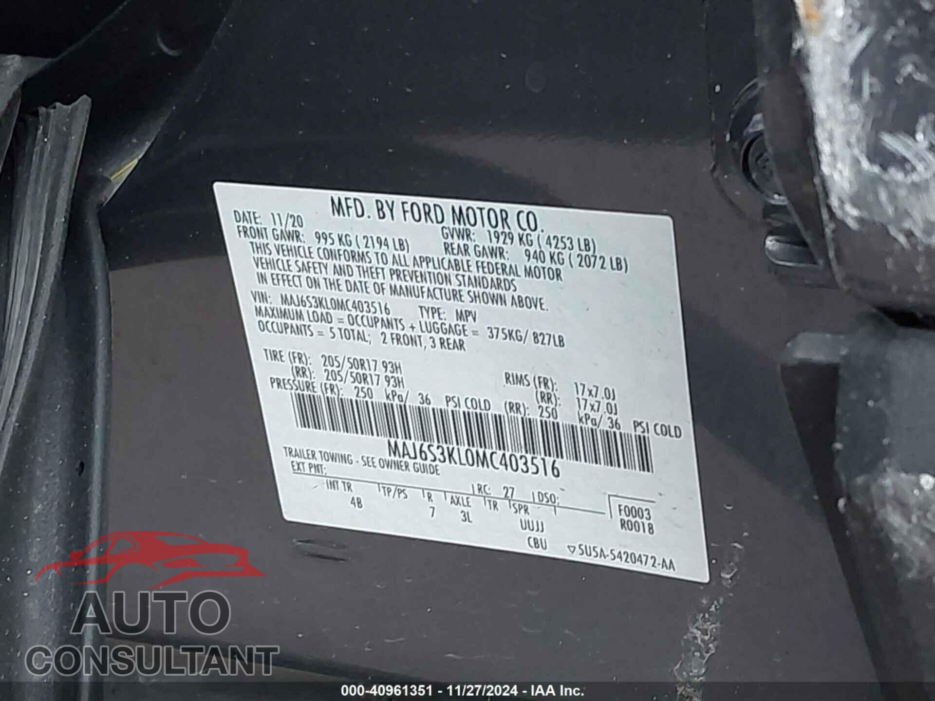FORD ECOSPORT 2021 - MAJ6S3KL0MC403516