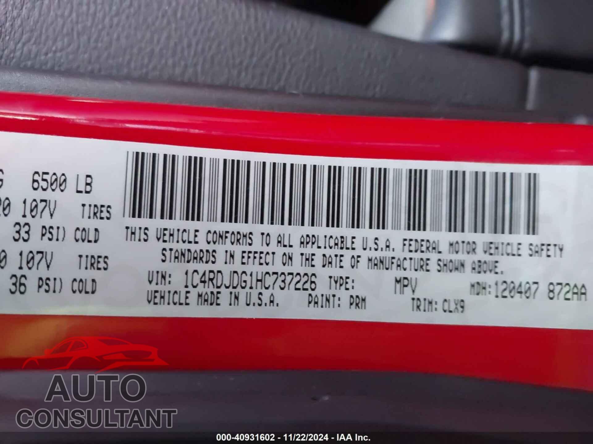 DODGE DURANGO 2017 - 1C4RDJDG1HC737226