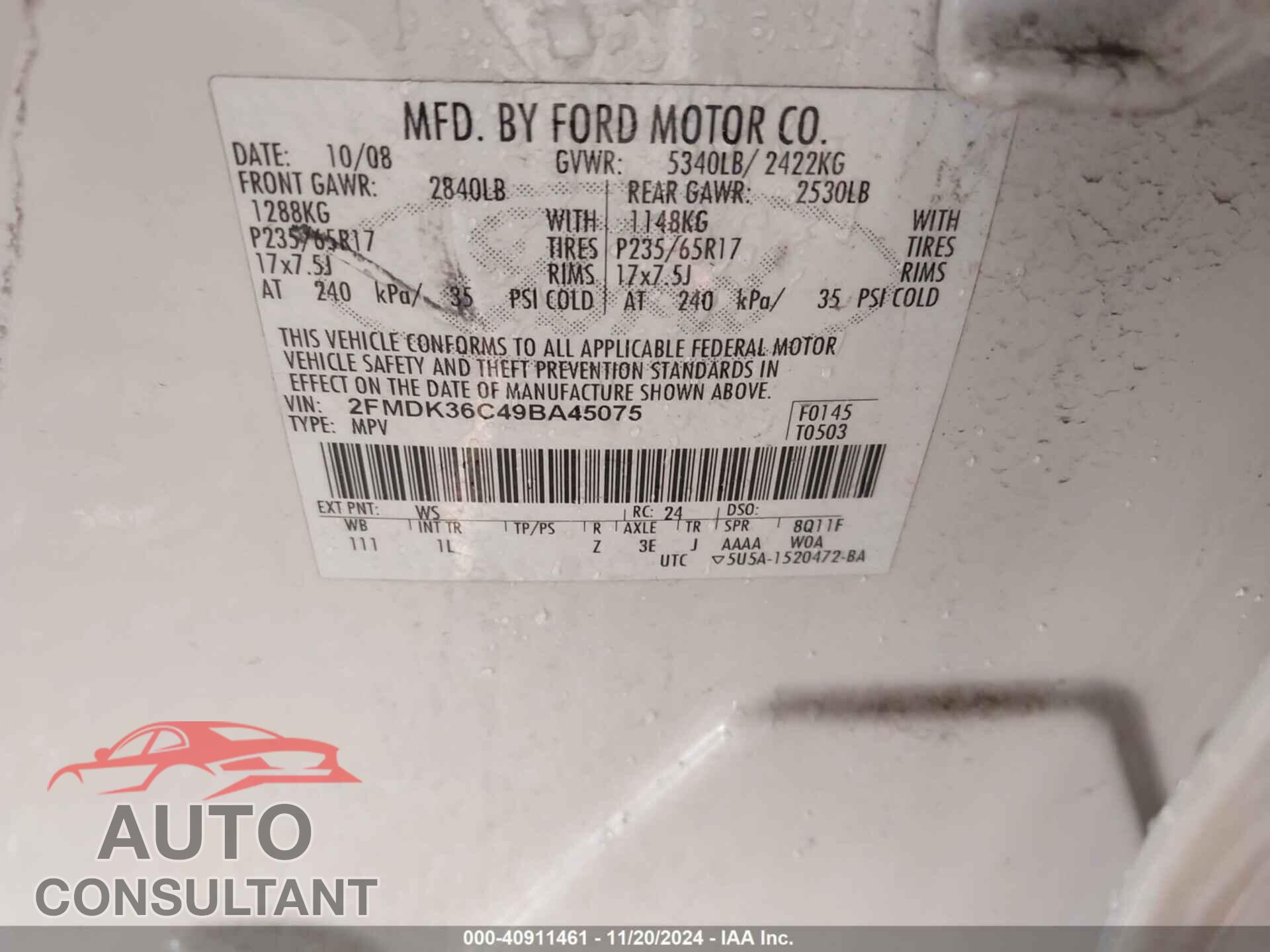 FORD EDGE 2009 - 2FMDK36C49BA45075