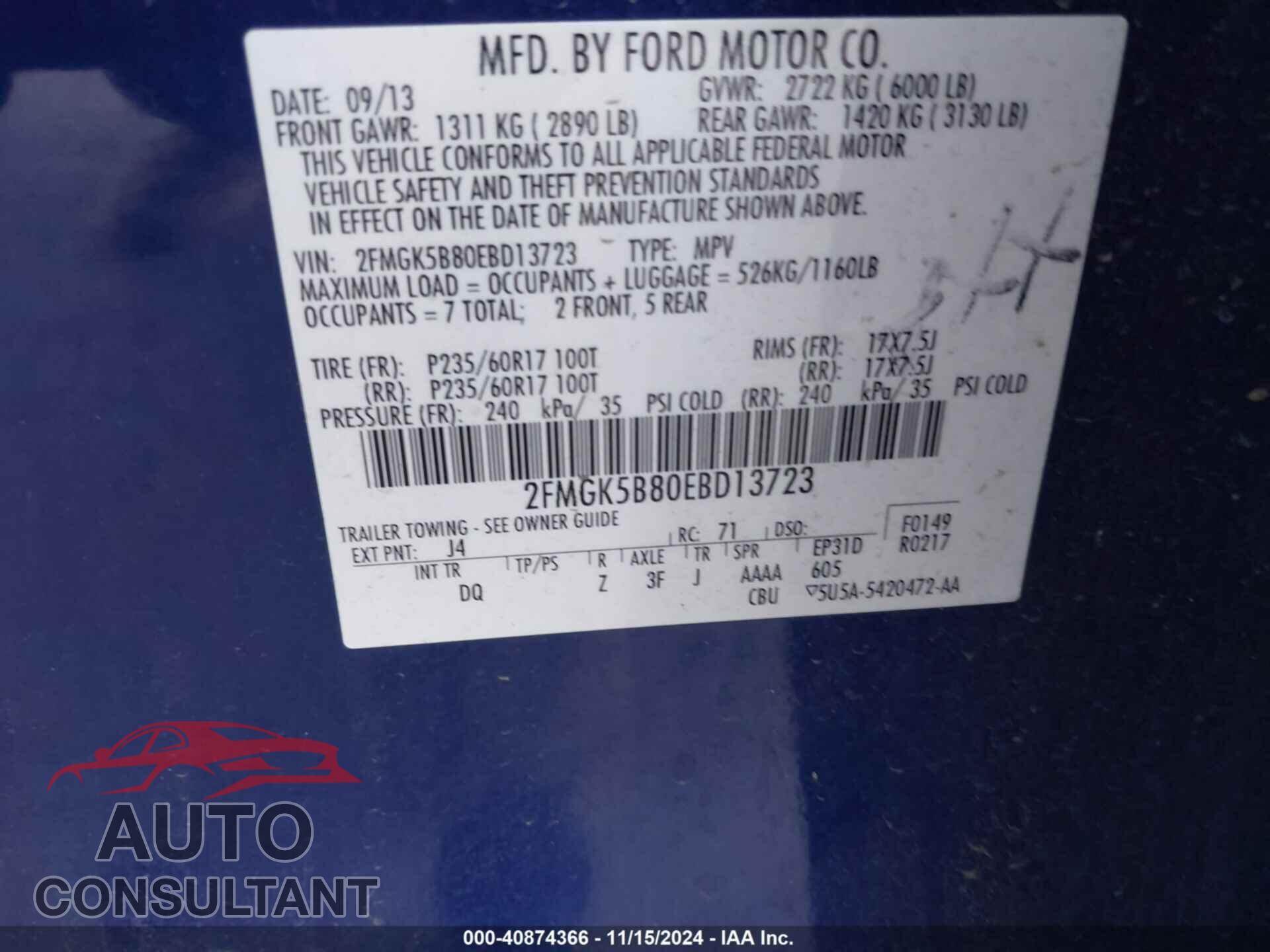 FORD FLEX 2014 - 2FMGK5B80EBD13723