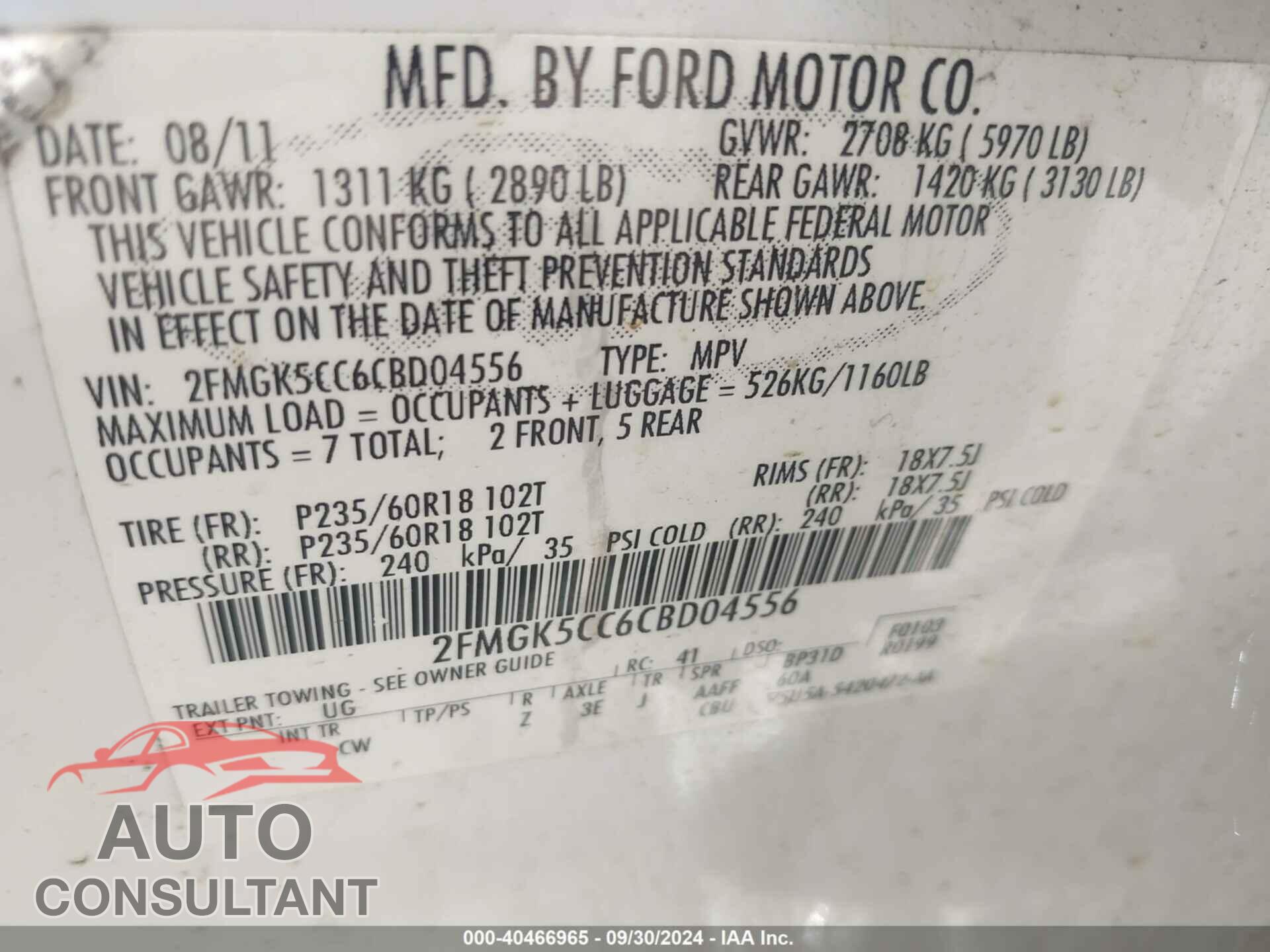 FORD FLEX 2012 - 2FMGK5CC6CBD04556