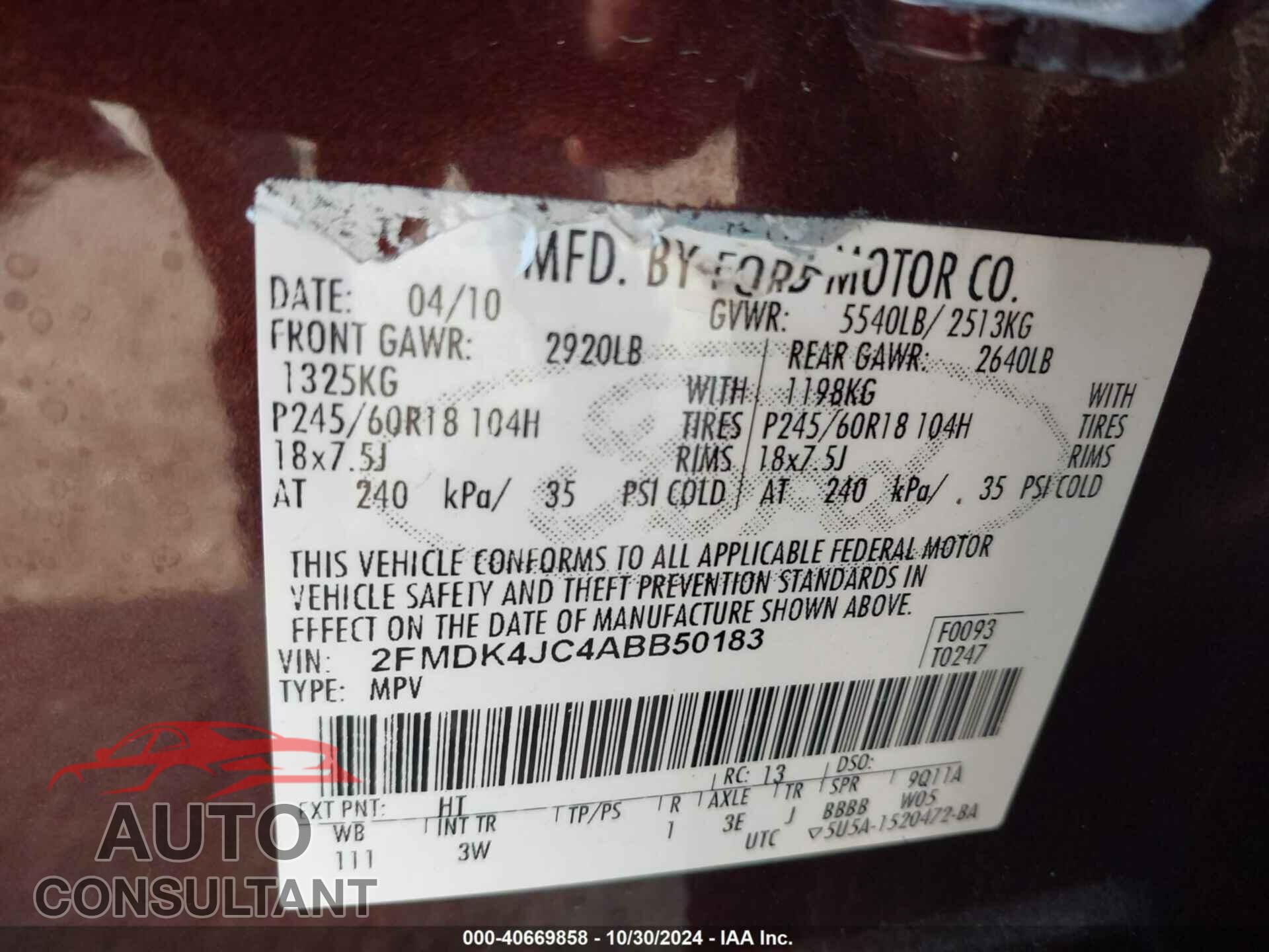 FORD EDGE 2010 - 2FMDK4JC4ABB50183