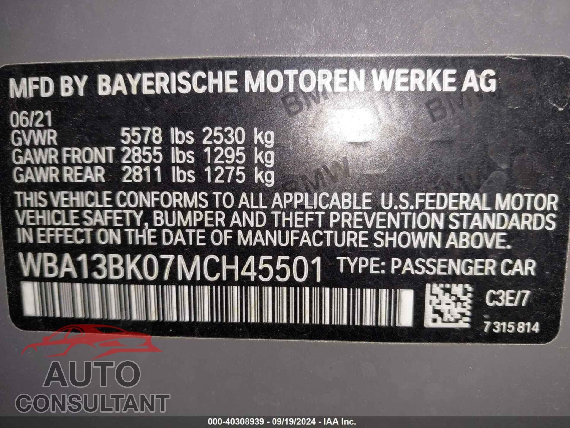 BMW M550I 2021 - WBA13BK07MCH45501