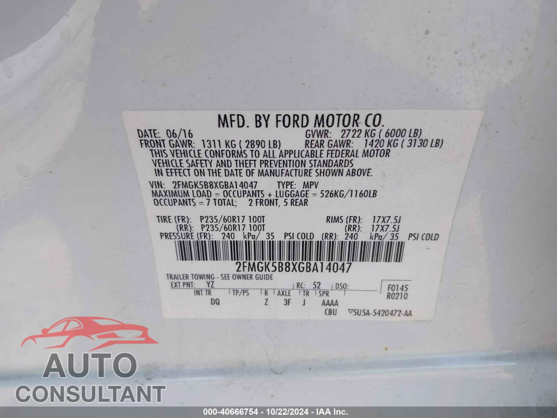 FORD FLEX 2016 - 2FMGK5B8XGBA14047