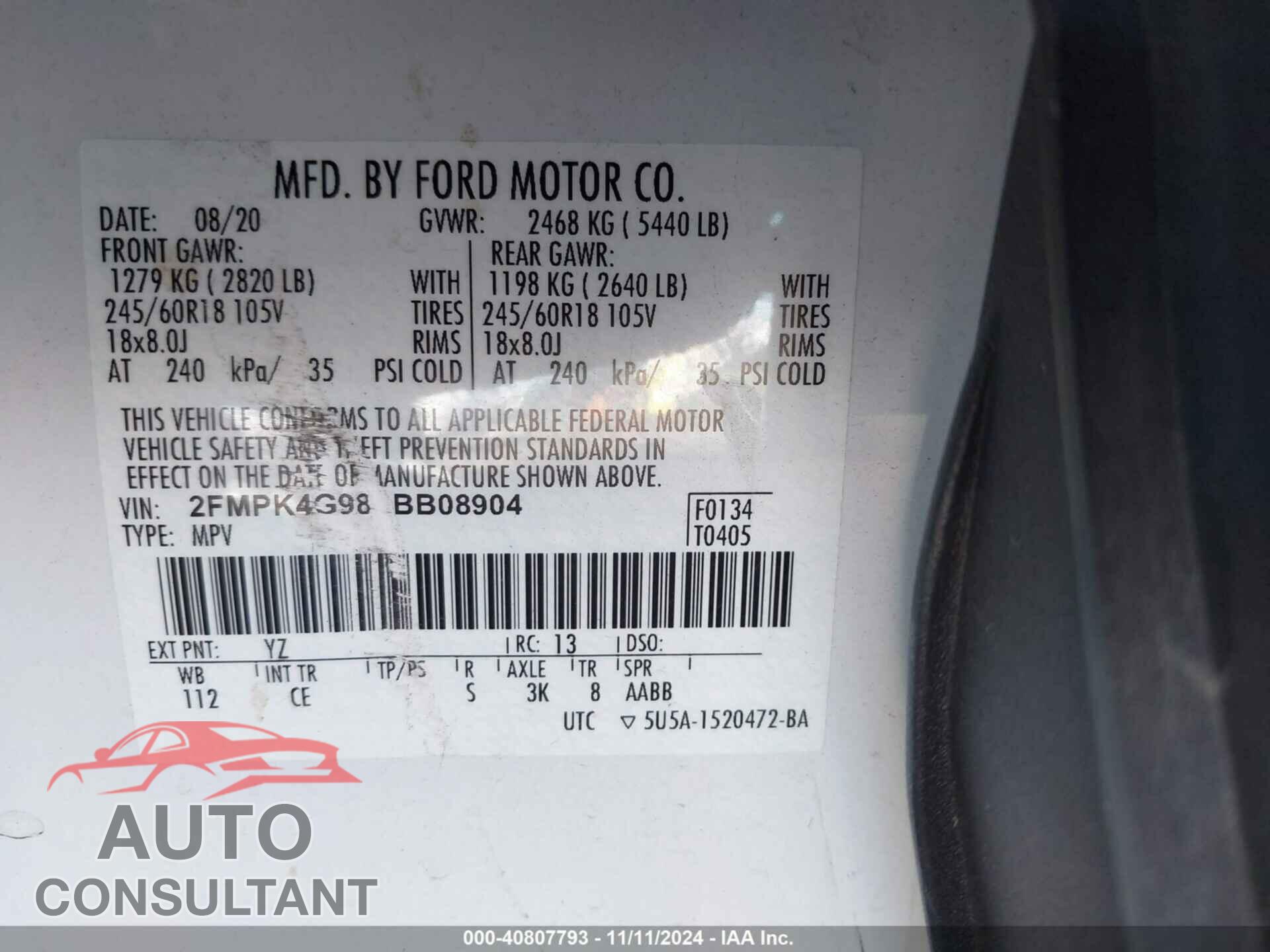 FORD EDGE 2020 - 2FMPK4G98LBB08904