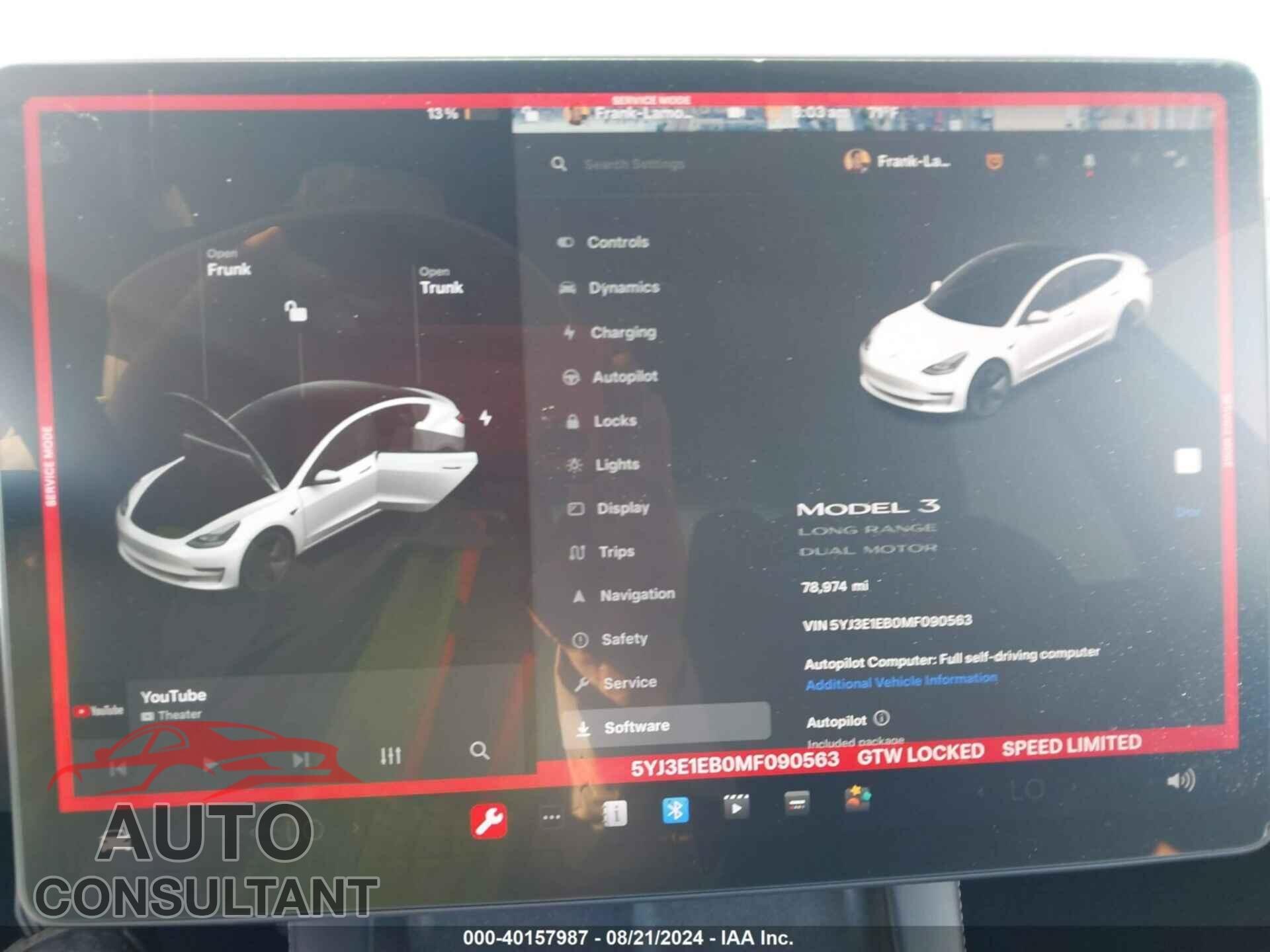 TESLA MODEL 3 2021 - 5YJ3E1EB0MF090563