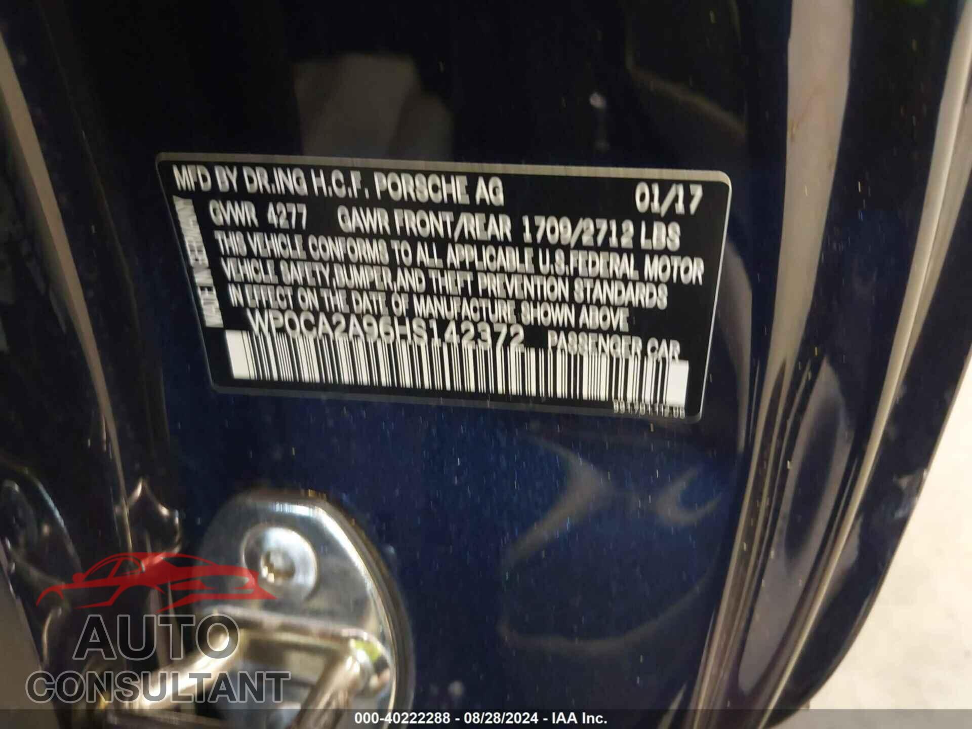 PORSCHE 911 2017 - WP0CA2A96HS142372