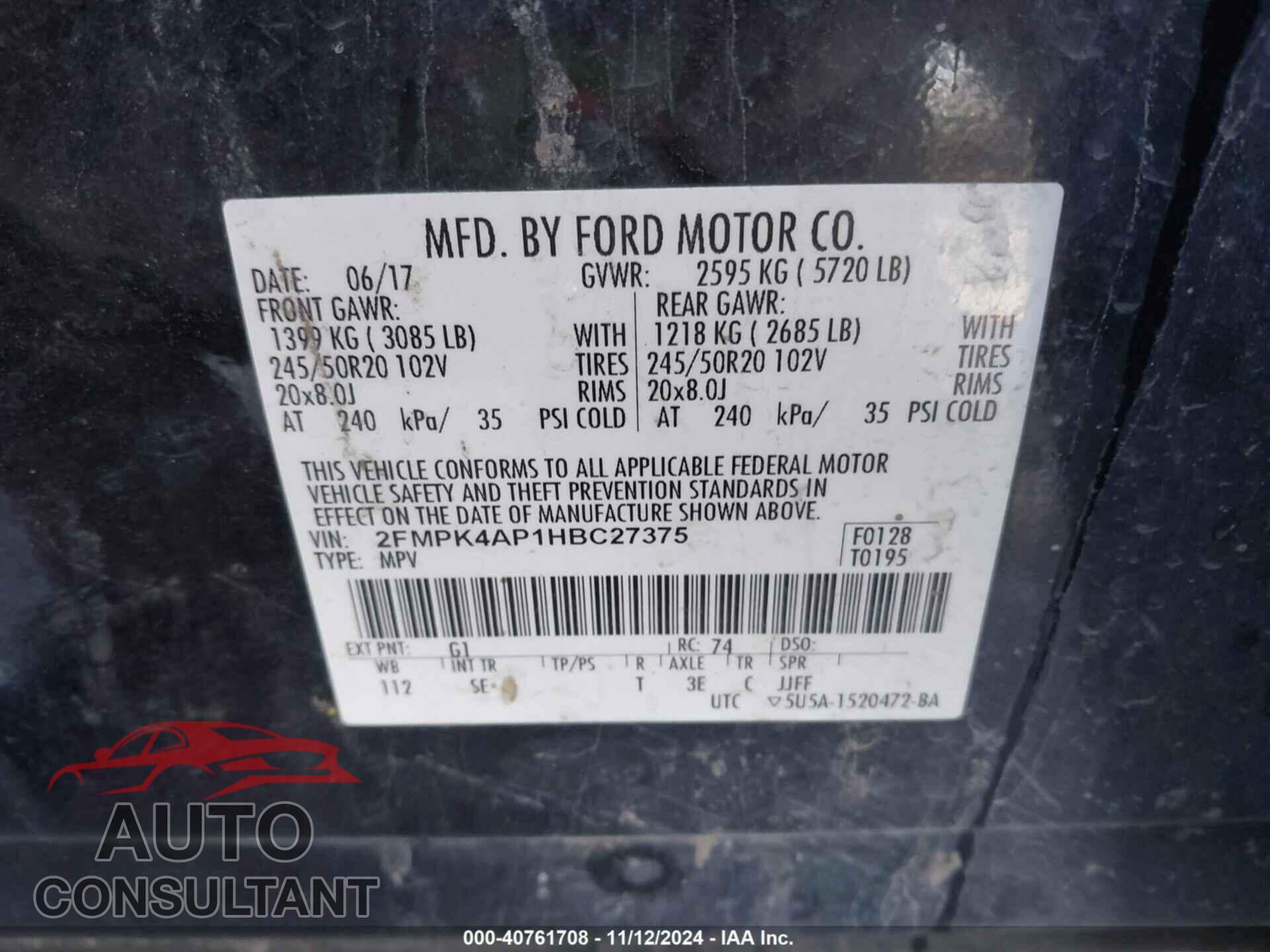FORD EDGE 2017 - 2FMPK4AP1HBC27375
