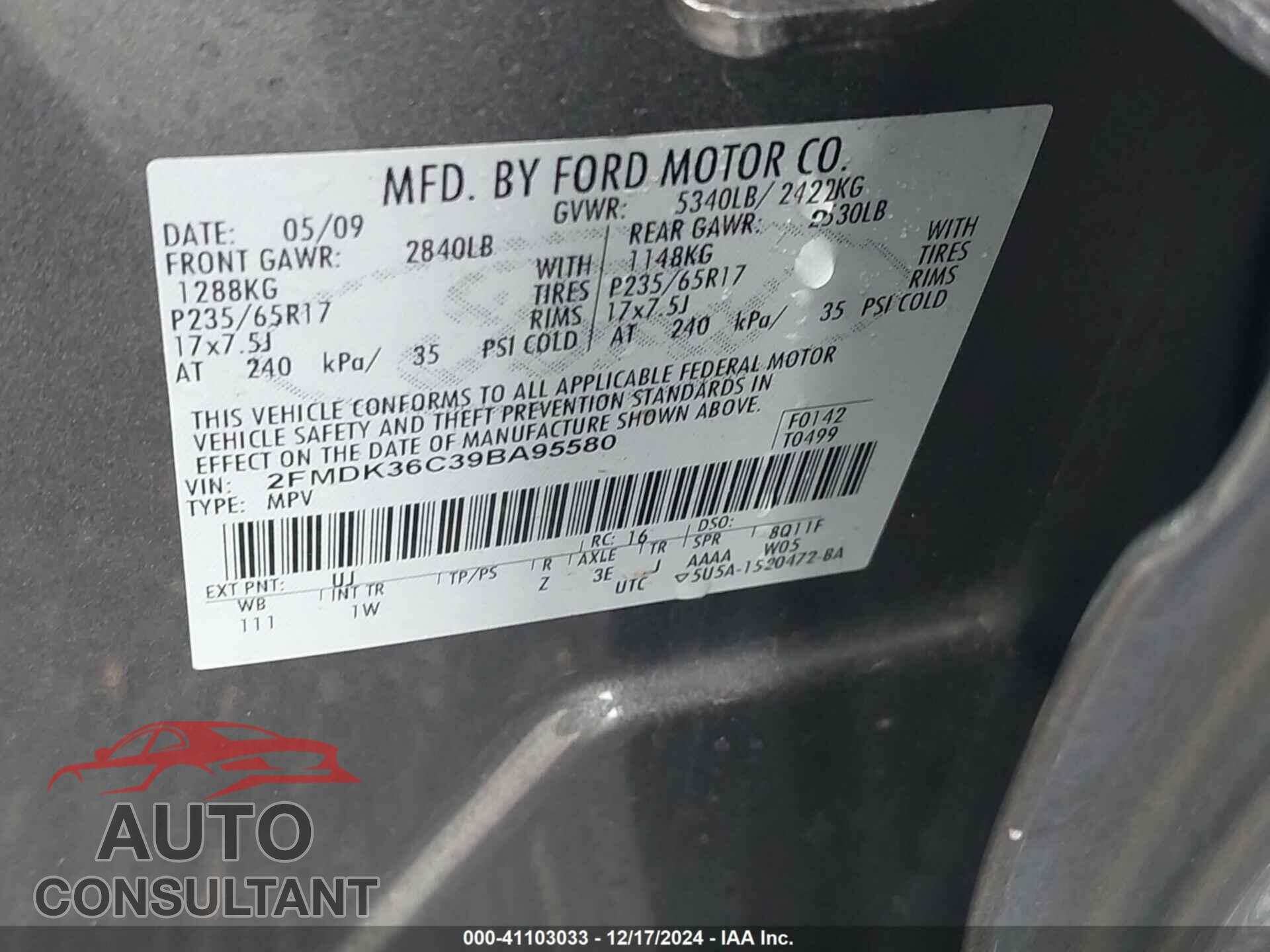 FORD EDGE 2009 - 2FMDK36C39BA95580