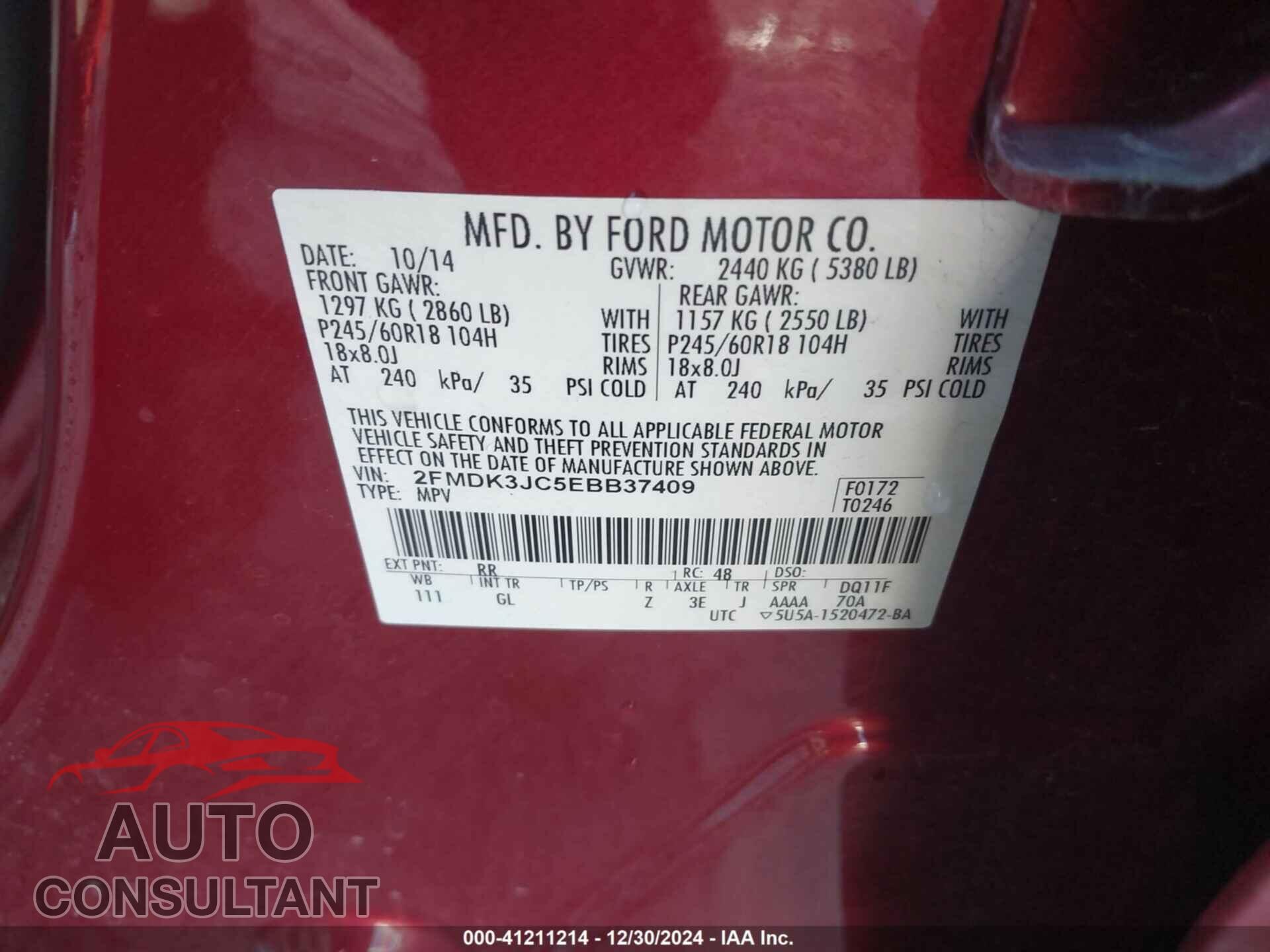 FORD EDGE 2014 - 2FMDK3JC5EBB37409