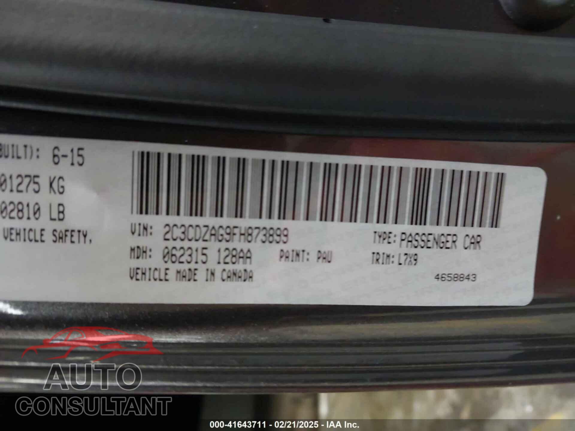 DODGE CHALLENGER 2015 - 2C3CDZAG9FH873899