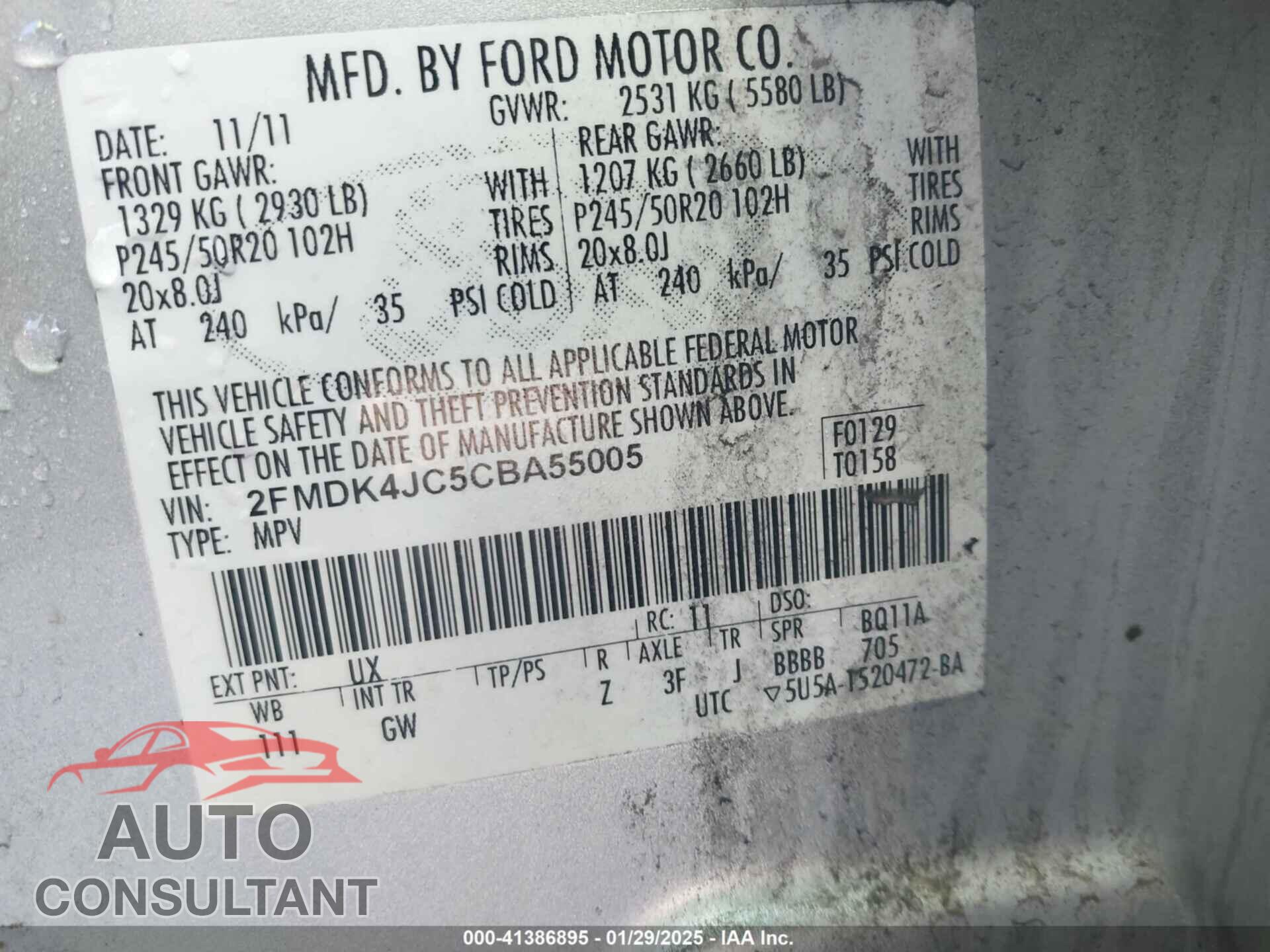 FORD EDGE 2012 - 2FMDK4JC5CBA55005