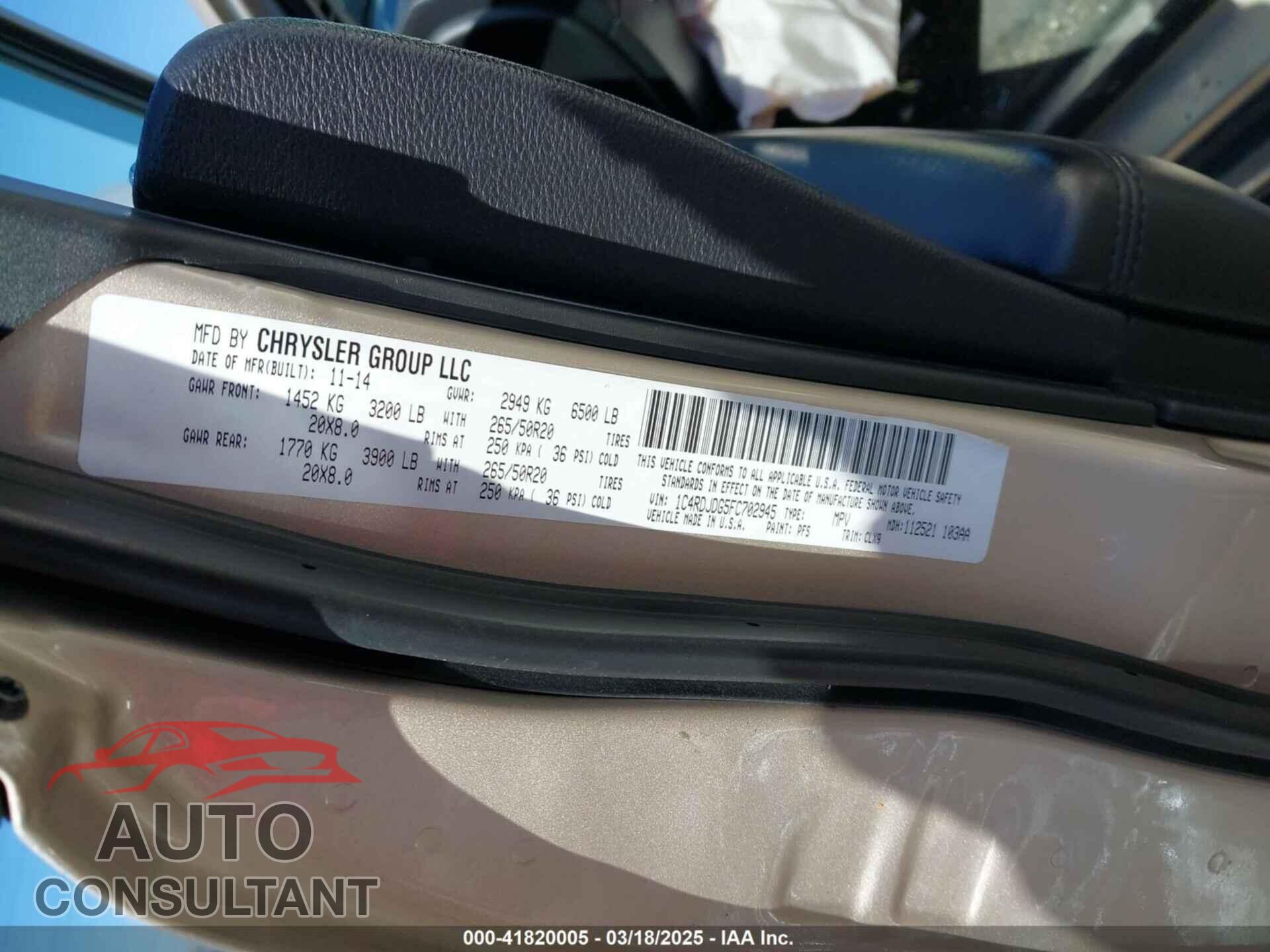 DODGE DURANGO 2015 - 1C4RDJDG5FC702945