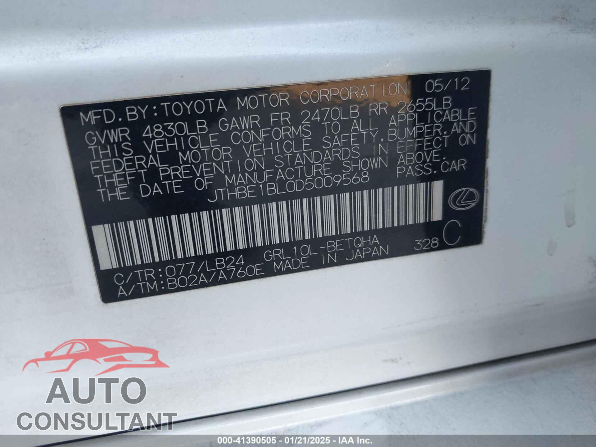 LEXUS GS 2013 - JTHBE1BL0D5009568