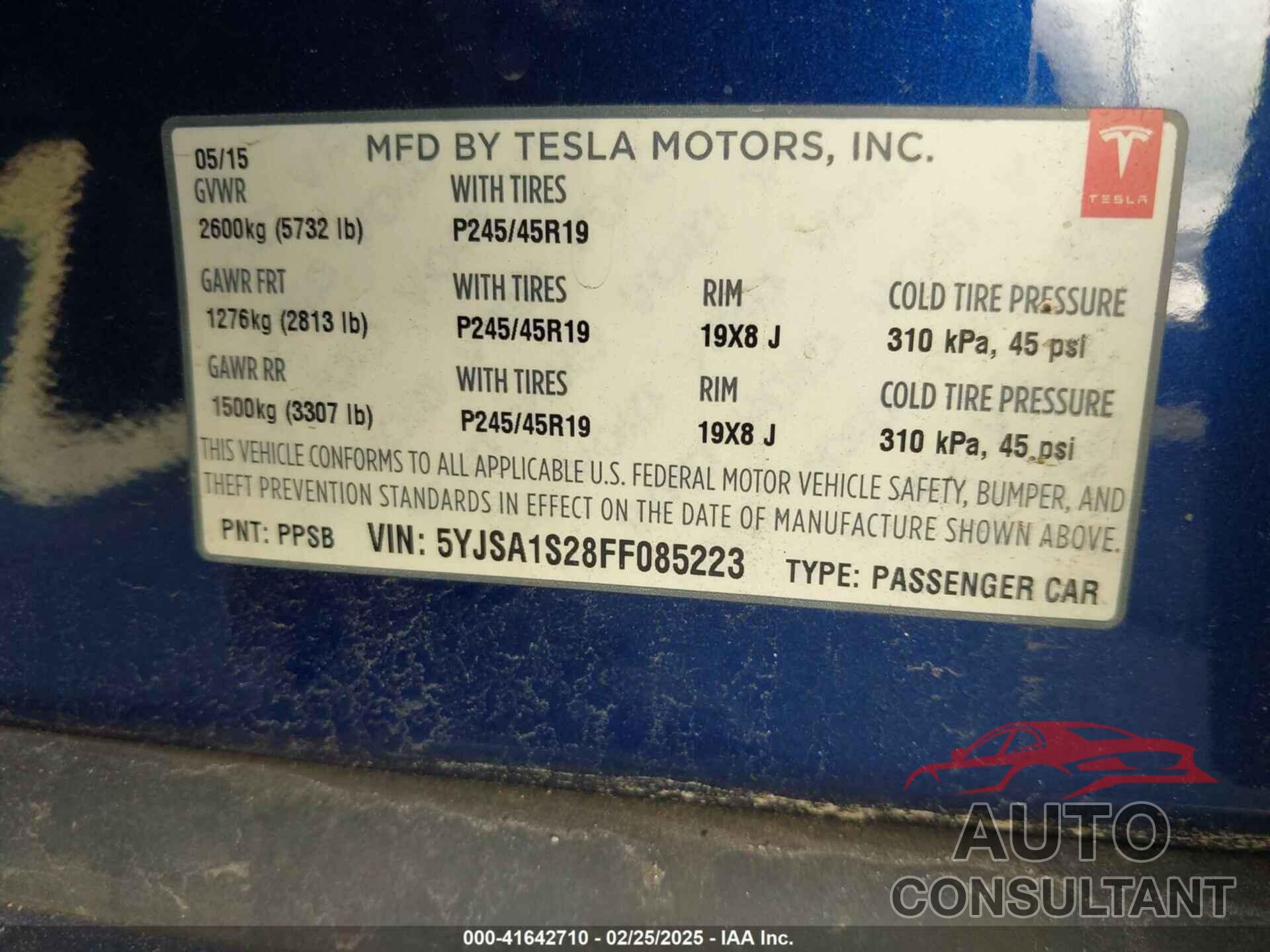 TESLA MODEL S 2015 - 5YJSA1S28FF085223