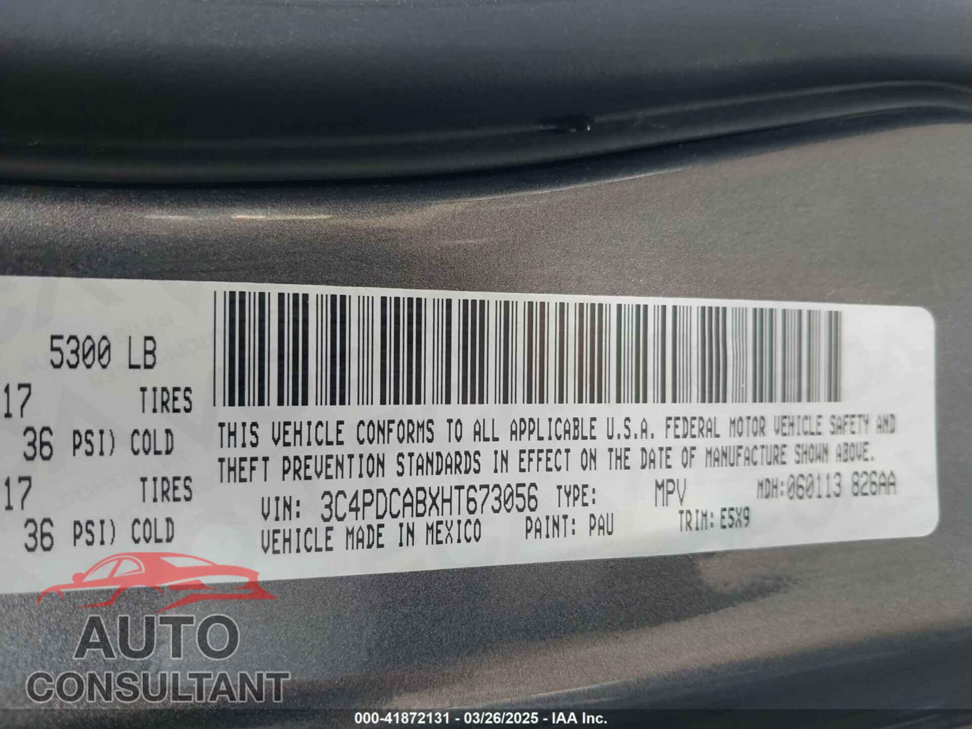 DODGE JOURNEY 2017 - 3C4PDCABXHT673056