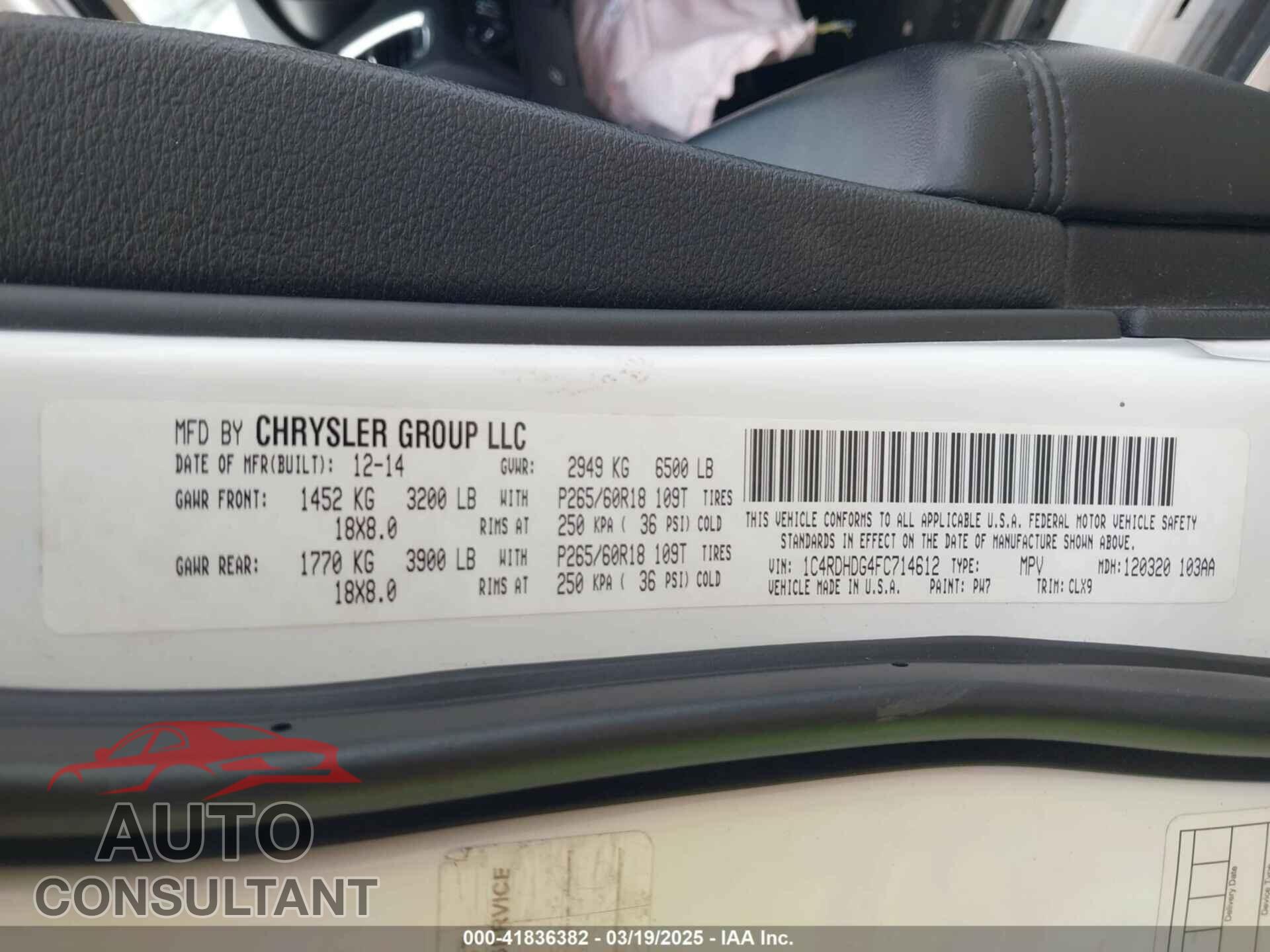 DODGE DURANGO 2015 - 1C4RDHDG4FC714612