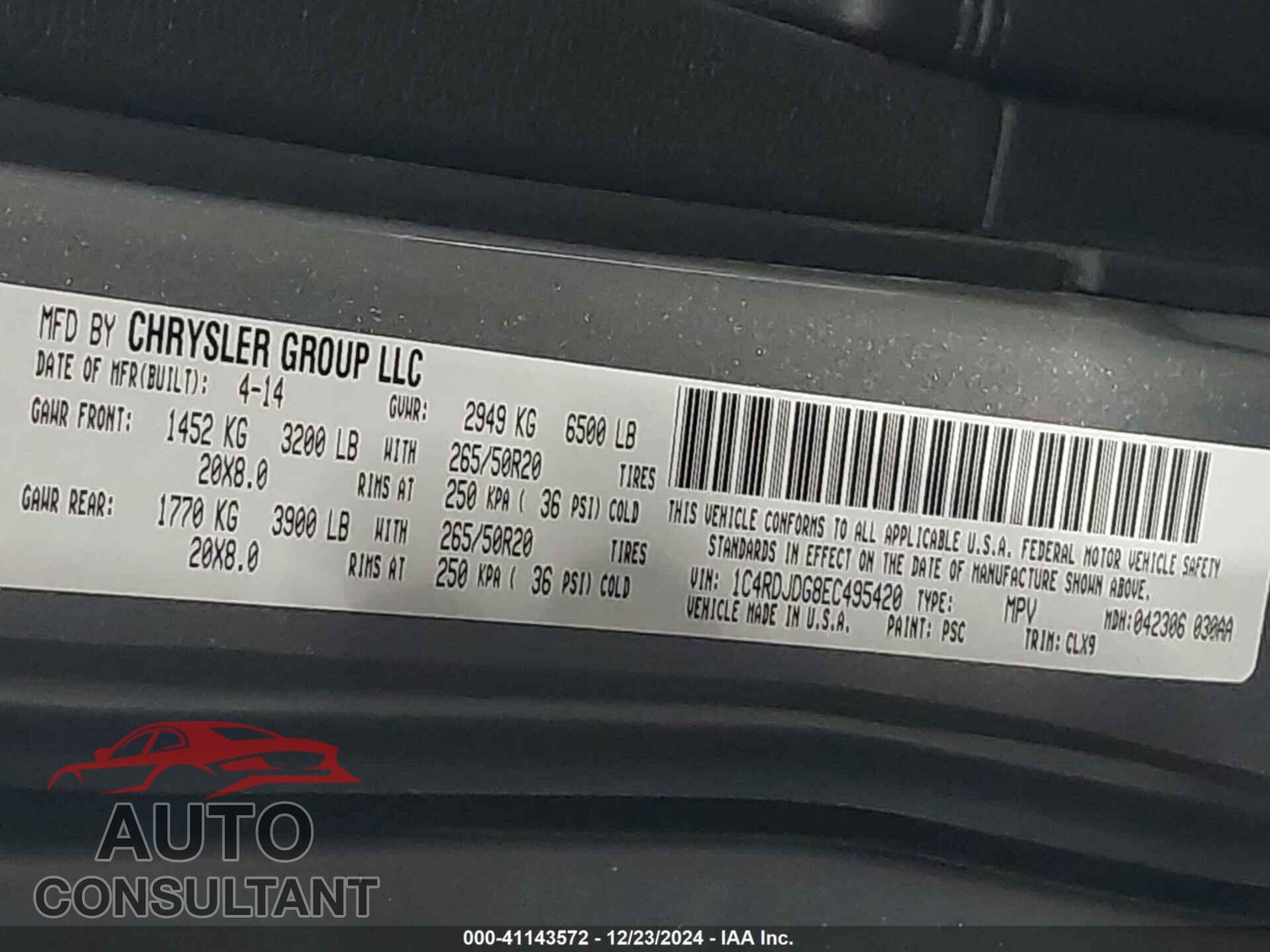 DODGE DURANGO 2014 - 1C4RDJDG8EC495420