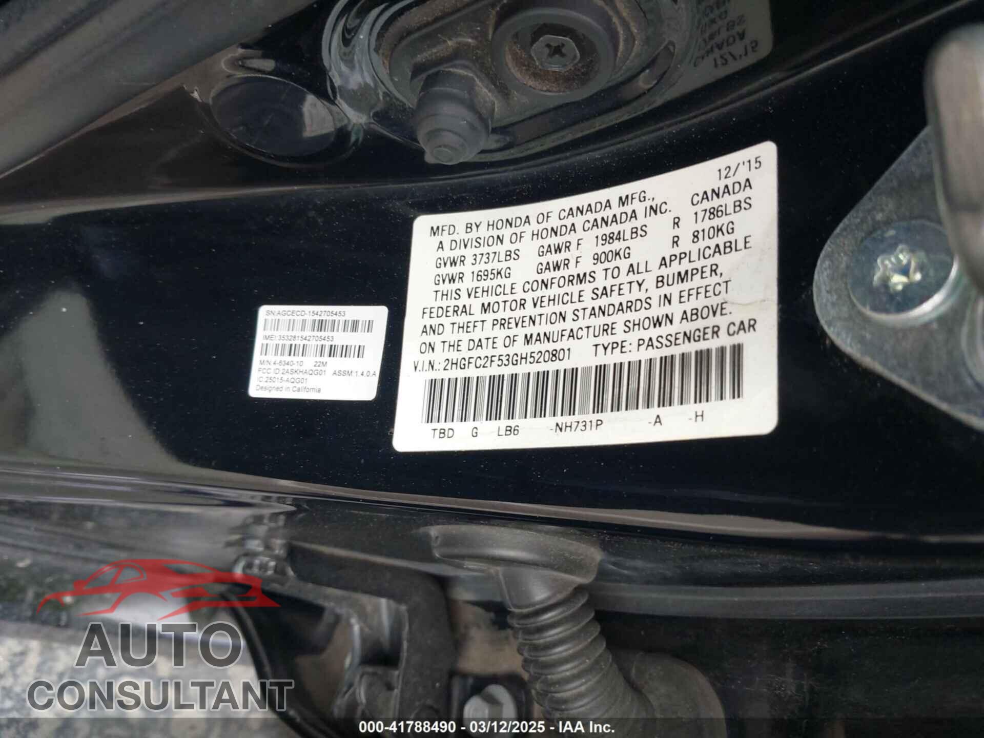 HONDA CIVIC 2016 - 2HGFC2F53GH520801