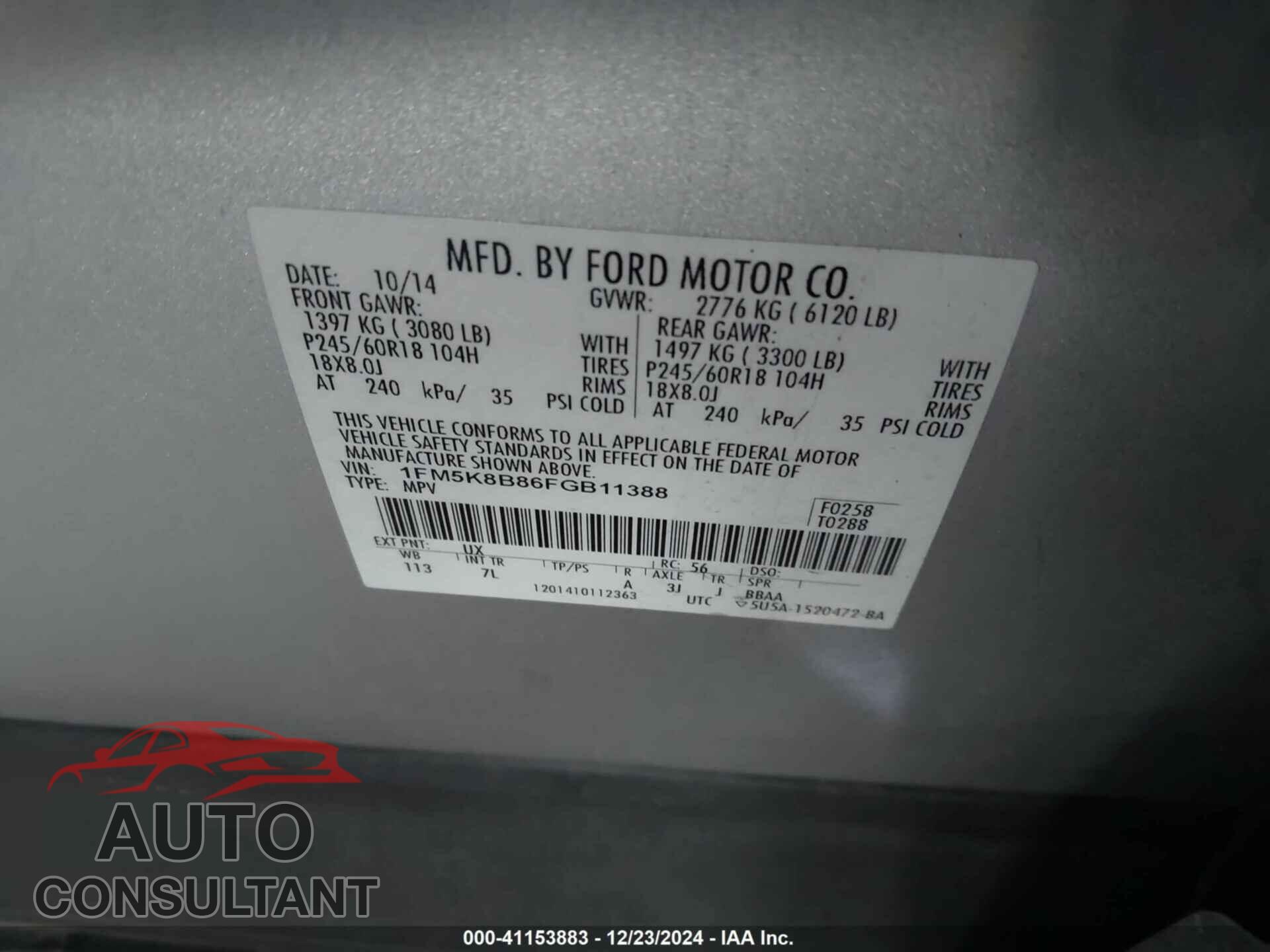 FORD EXPLORER 2015 - 1FM5K8B86FGB11388
