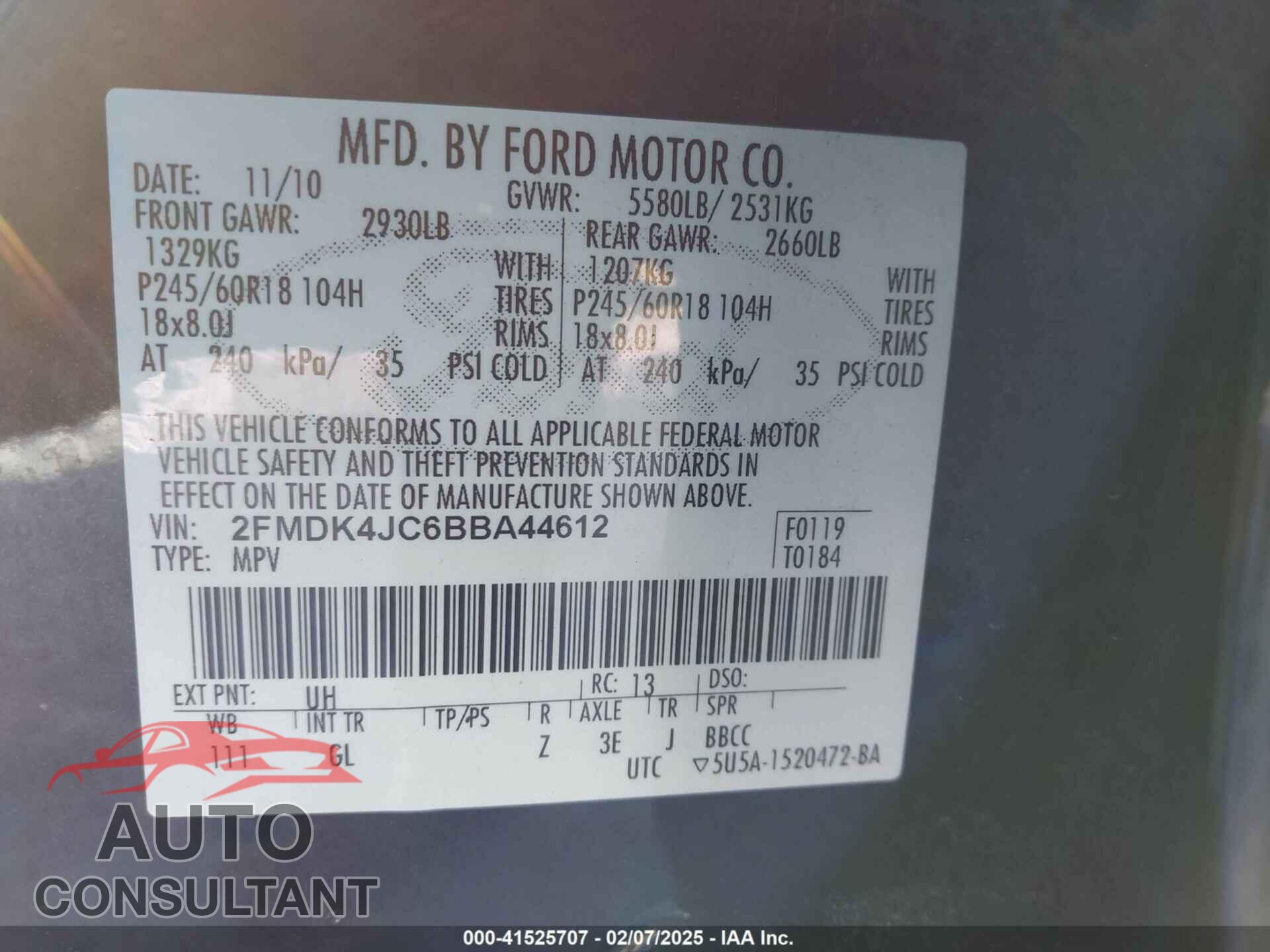 FORD EDGE 2011 - 2FMDK4JC6BBA44612