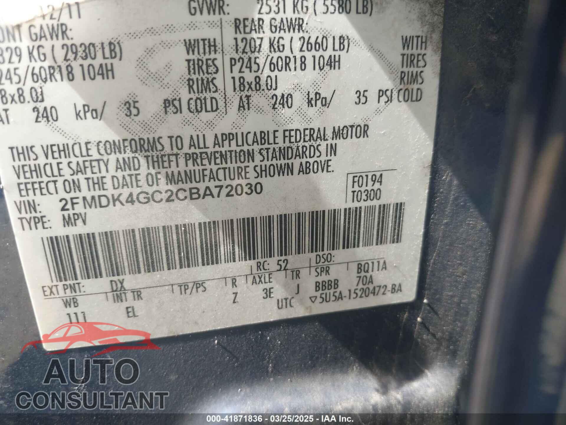 FORD EDGE 2012 - 2FMDK4GC2CBA72030