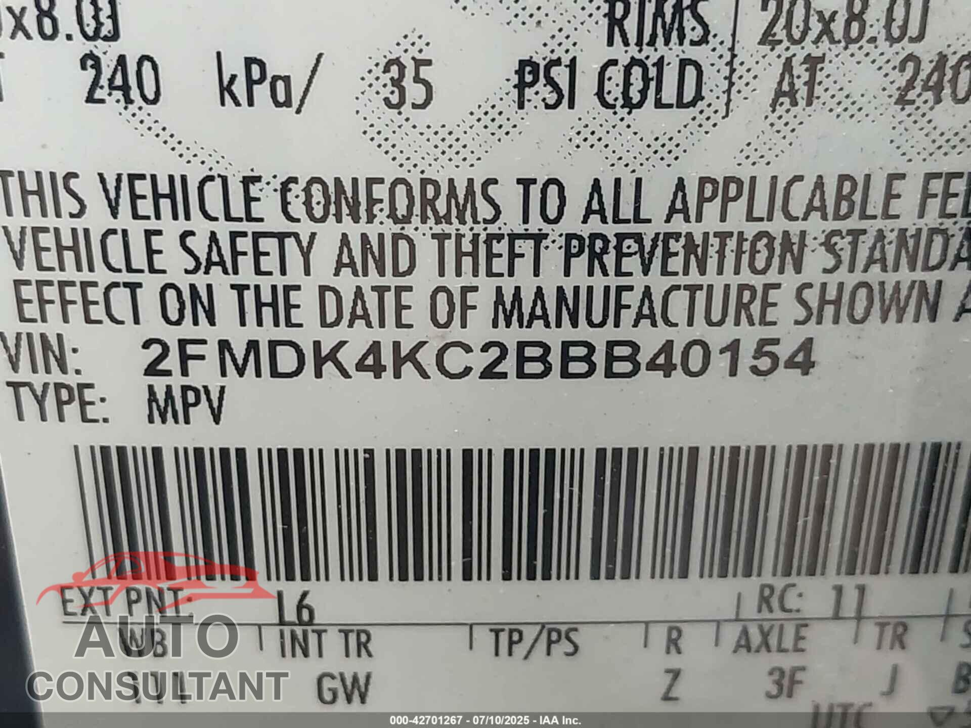 FORD EDGE 2011 - 2FMDK4KC2BBB40154