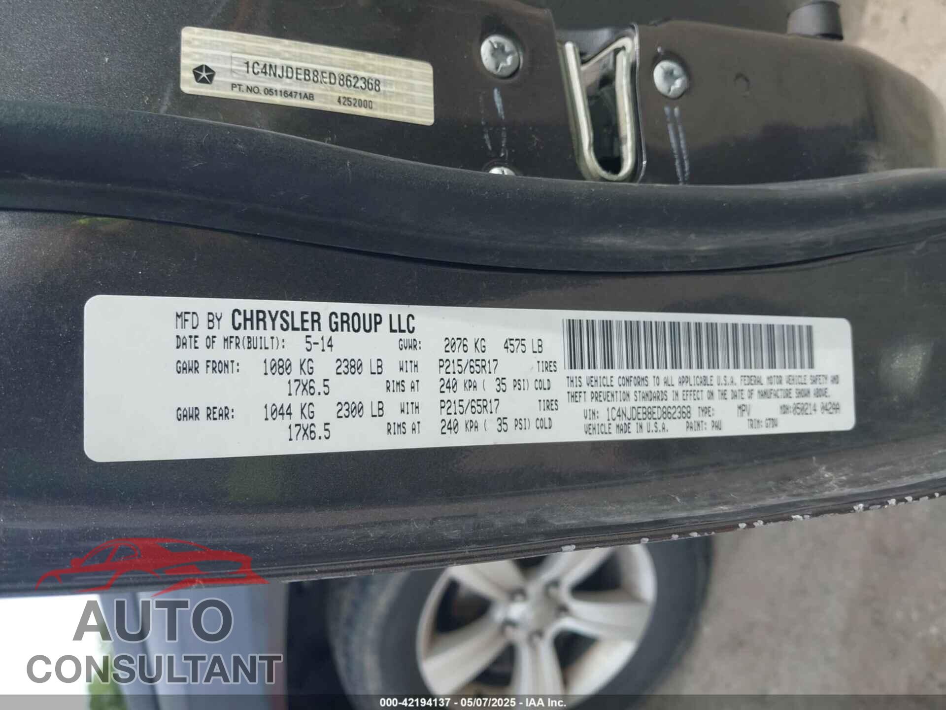 JEEP COMPASS 2014 - 1C4NJDEB8ED862368