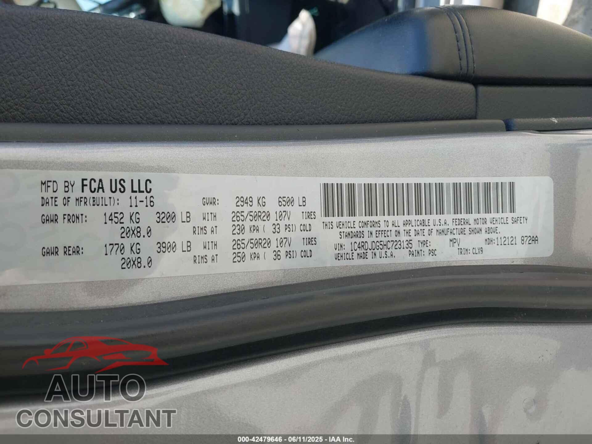 DODGE DURANGO 2017 - 1C4RDJDG5HC723135