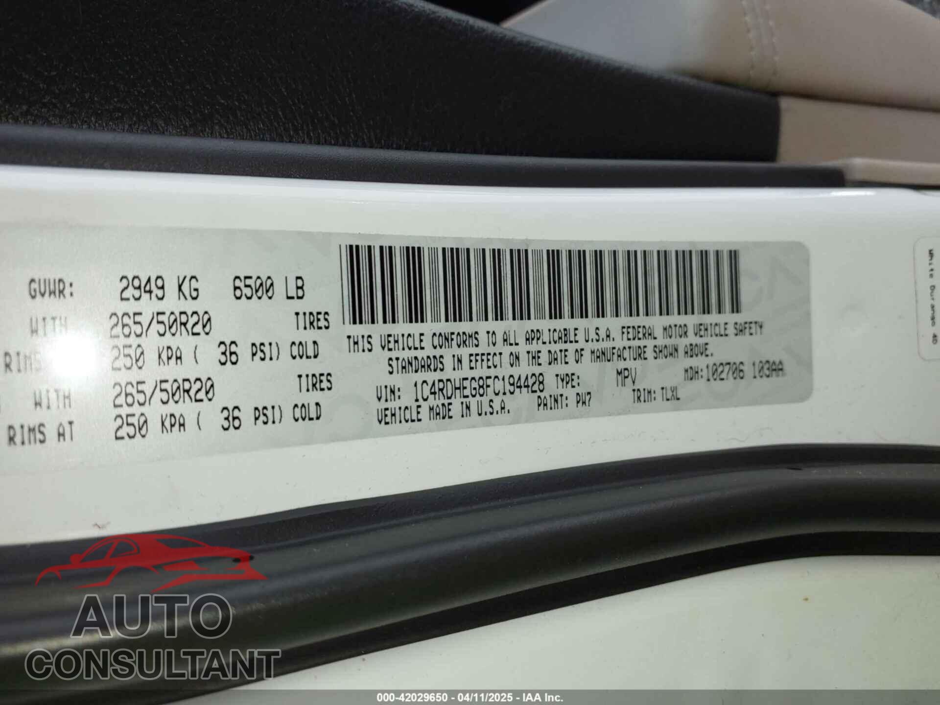 DODGE DURANGO 2015 - 1C4RDHEG8FC194428
