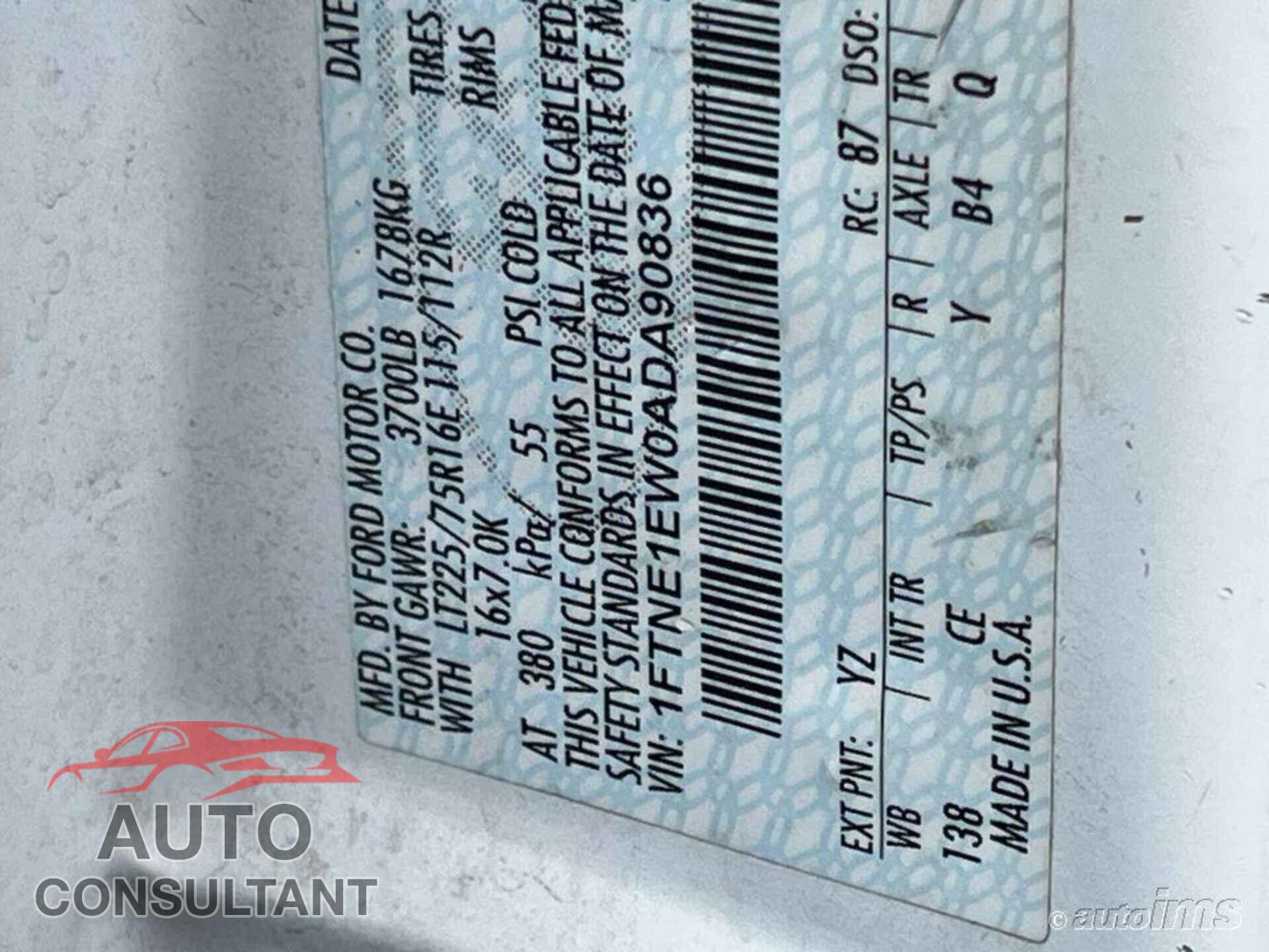 FORD E-150 2010 - 1FTNE1EW0ADA90836