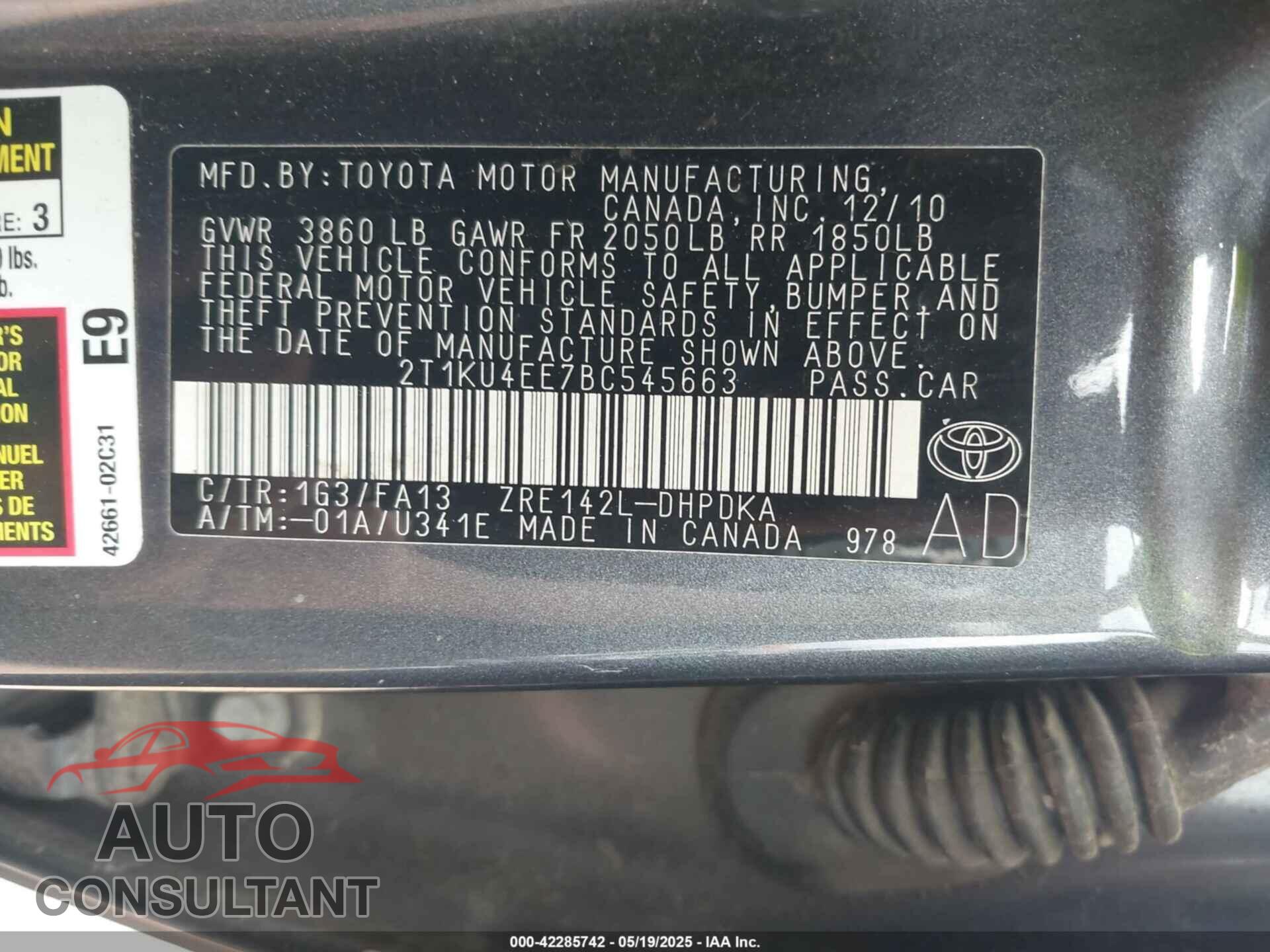 TOYOTA MATRIX 2011 - 2T1KU4EE7BC545663