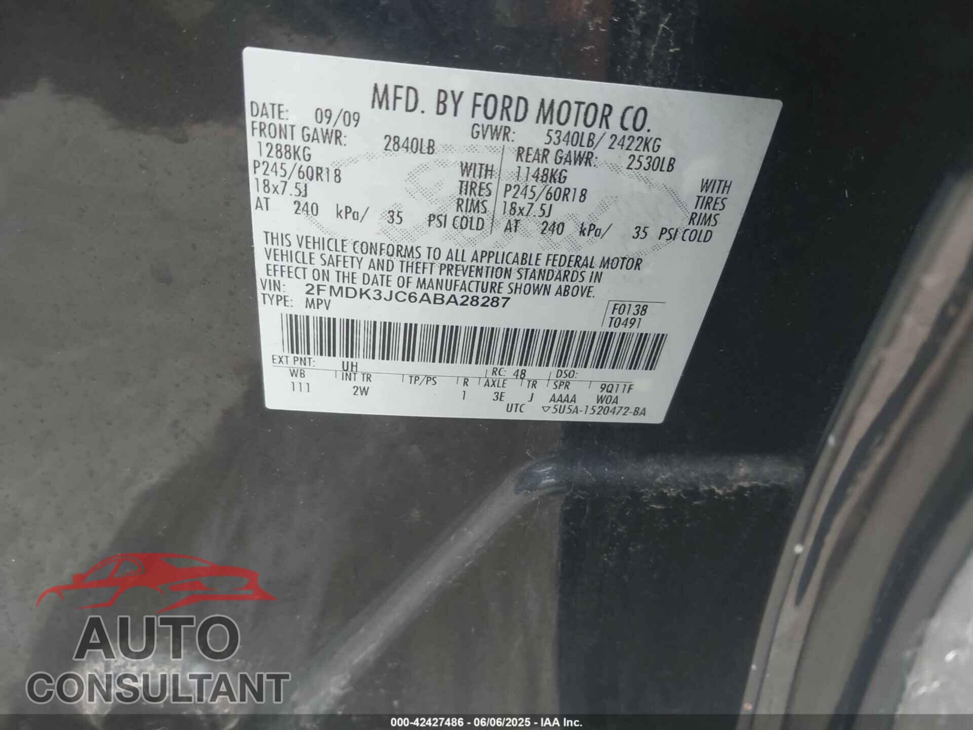 FORD EDGE 2010 - 2FMDK3JC6ABA28287