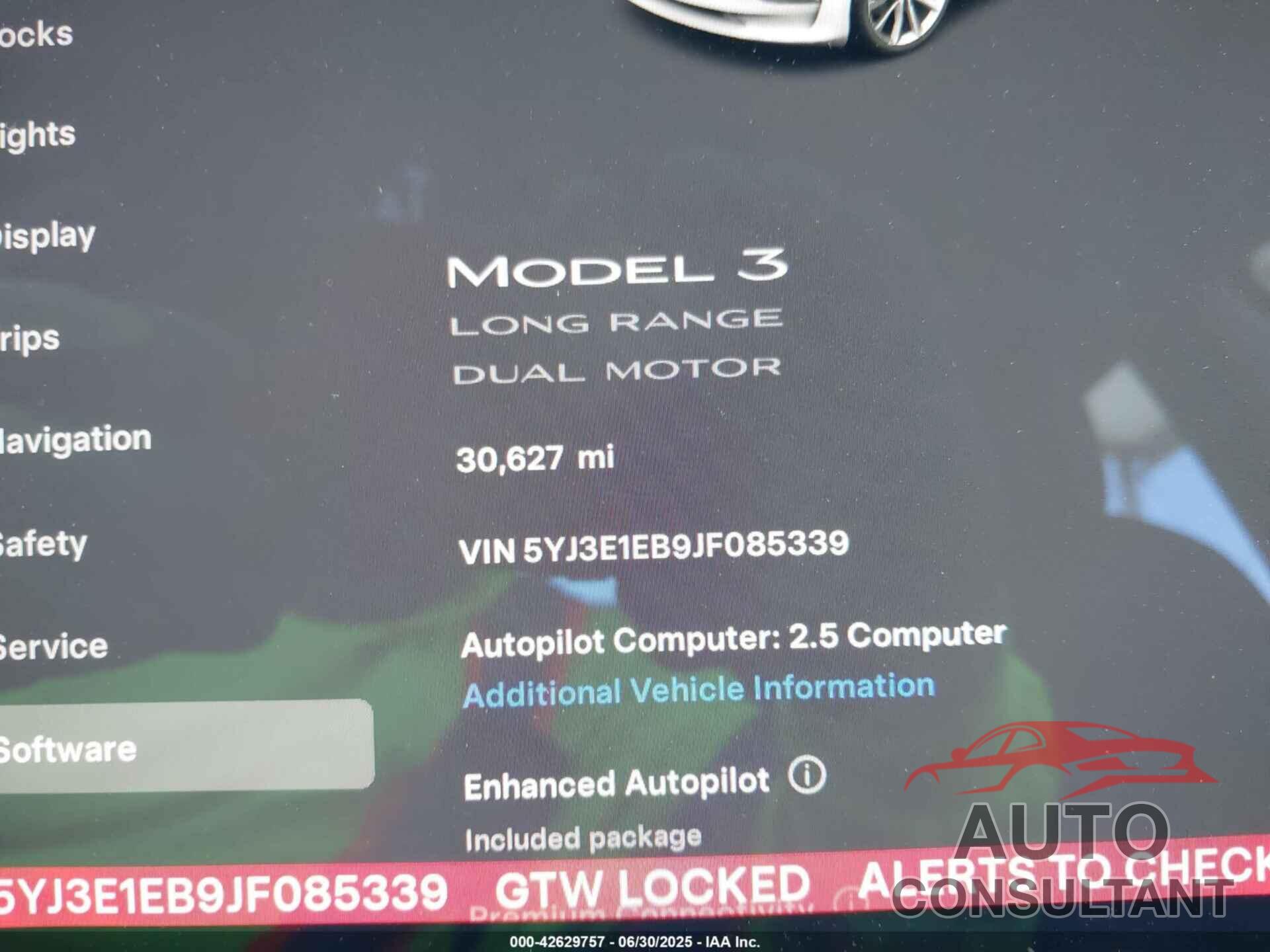 TESLA MODEL 3 2018 - 5YJ3E1EB9JF085339