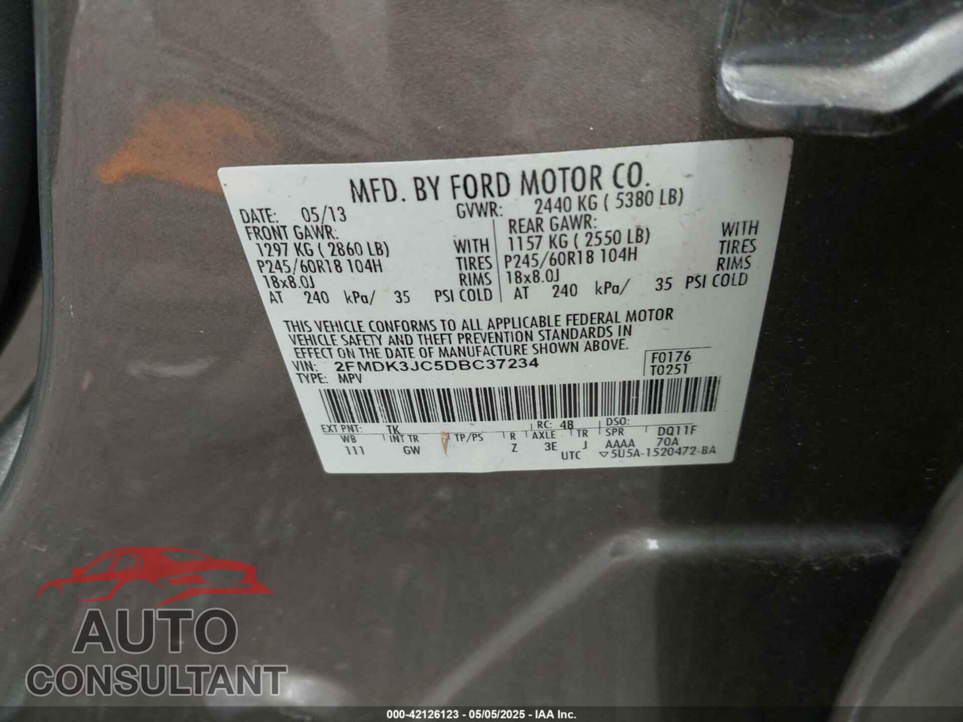 FORD EDGE 2013 - 2FMDK3JC5DBC37234