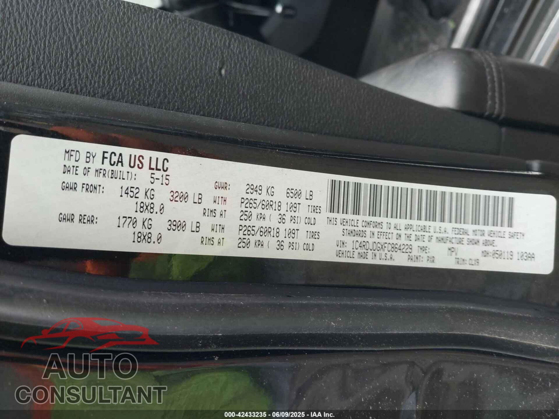 DODGE DURANGO 2015 - 1C4RDJDGXFC864229