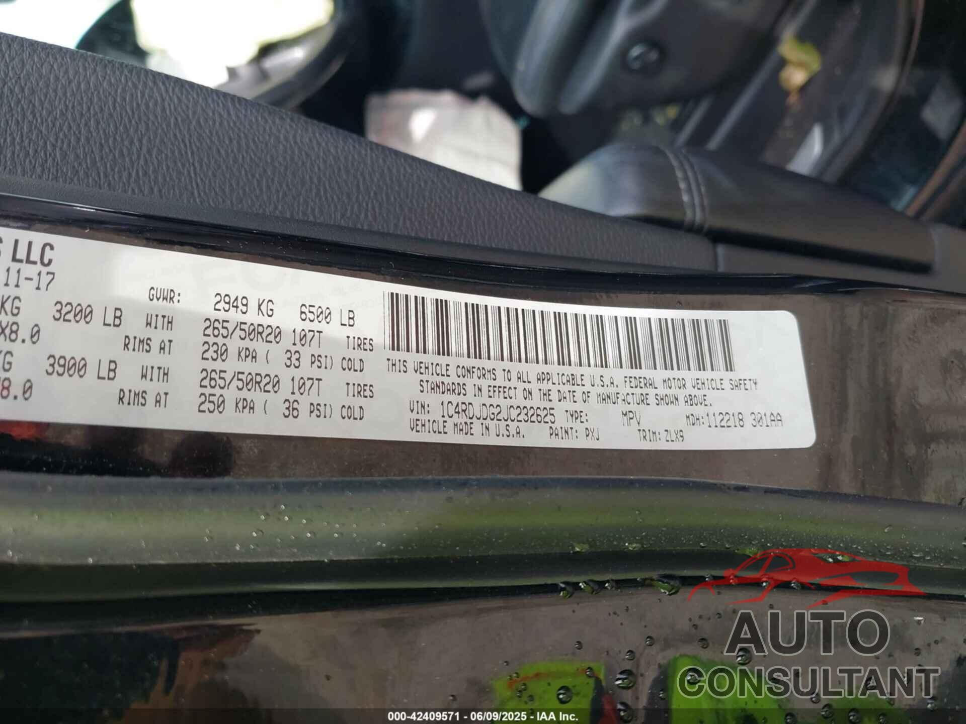 DODGE DURANGO 2018 - 1C4RDJDG2JC232625