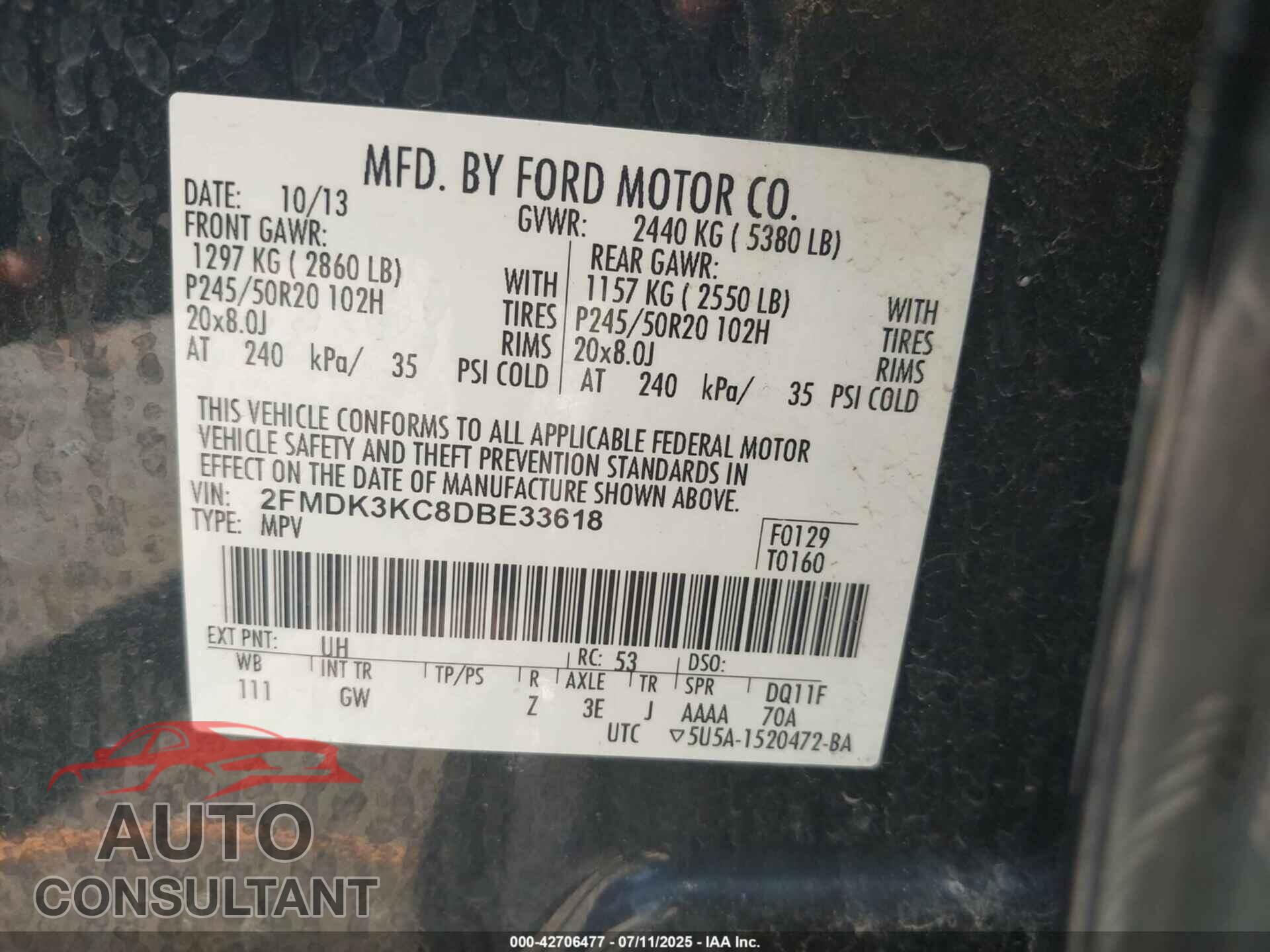 FORD EDGE 2013 - 2FMDK3KC8DBE33618