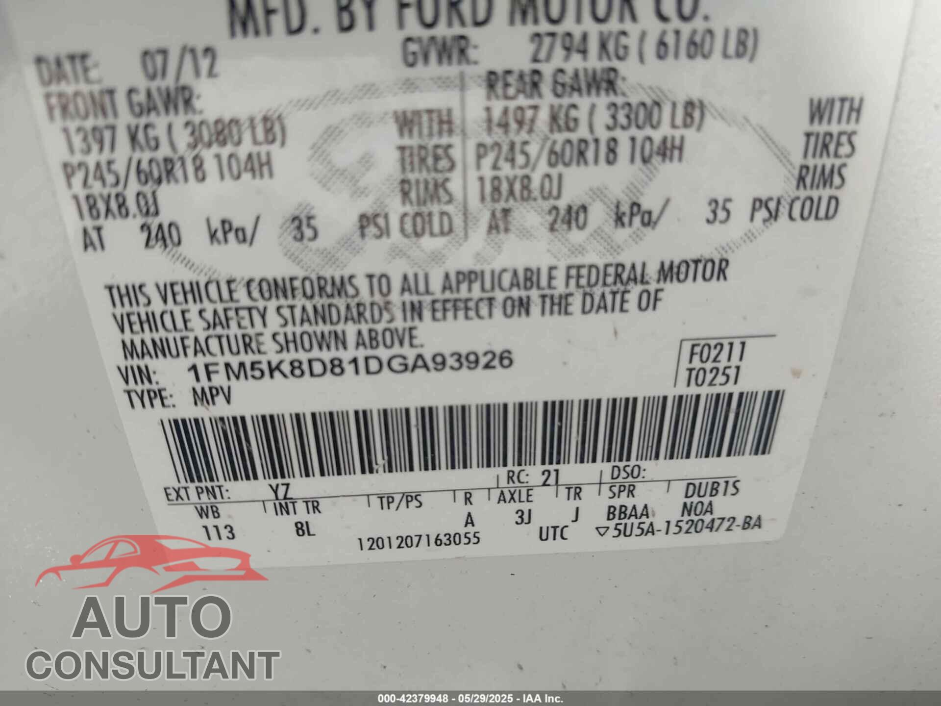 FORD EXPLORER 2013 - 1FM5K8D81DGA93926