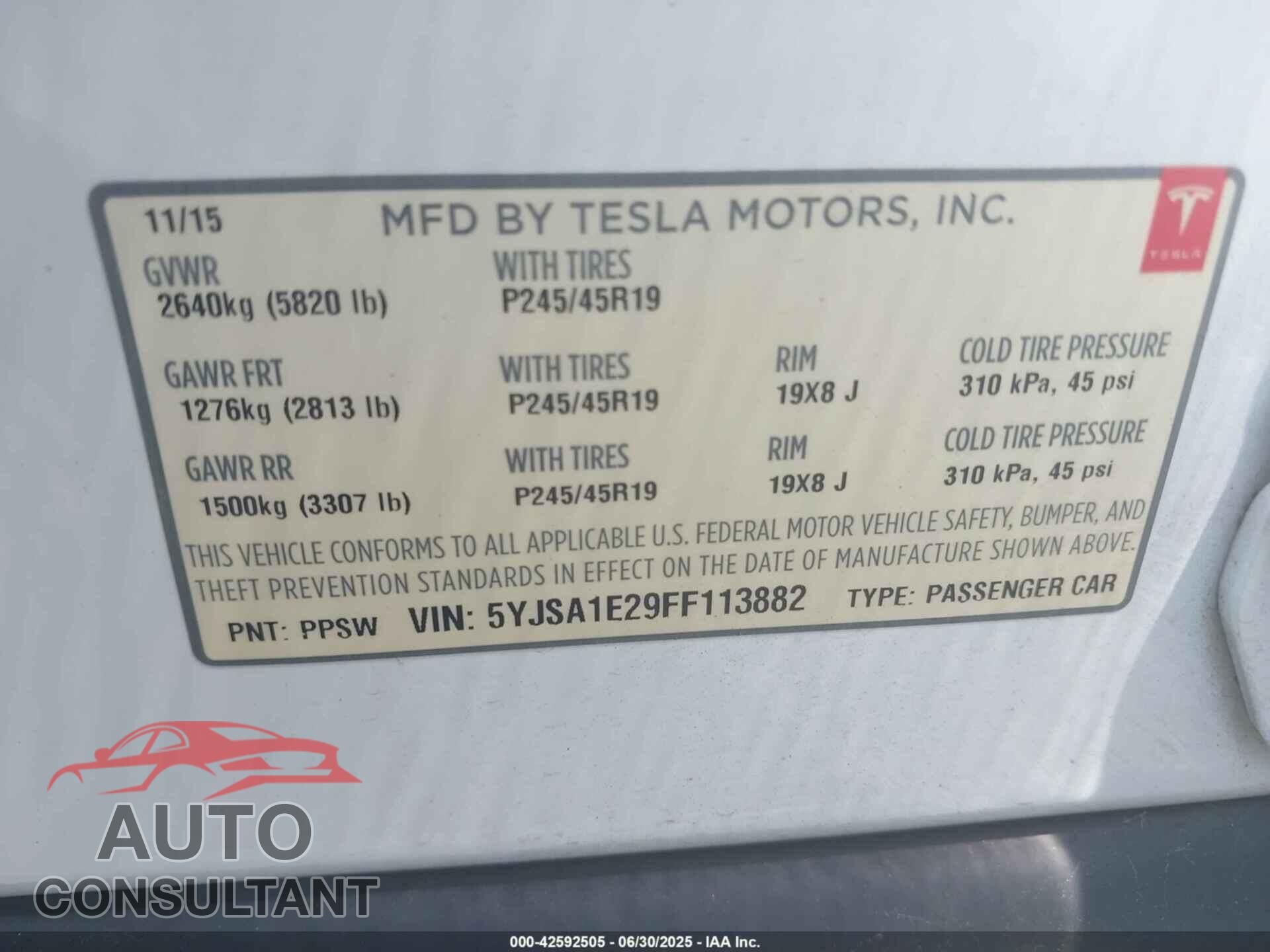 TESLA MODEL S 2015 - 5YJSA1E29FF113882