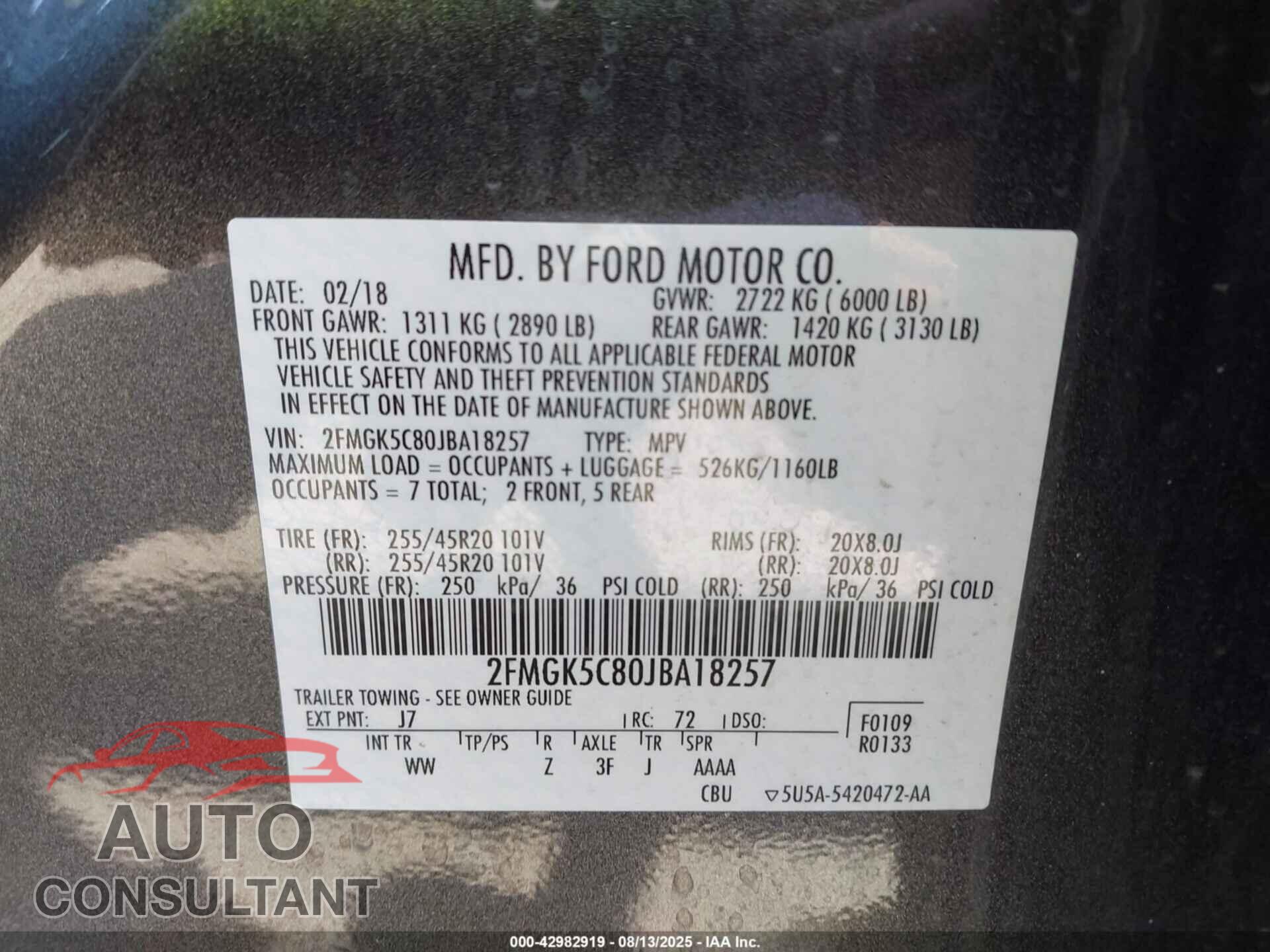 FORD FLEX 2018 - 2FMGK5C80JBA18257