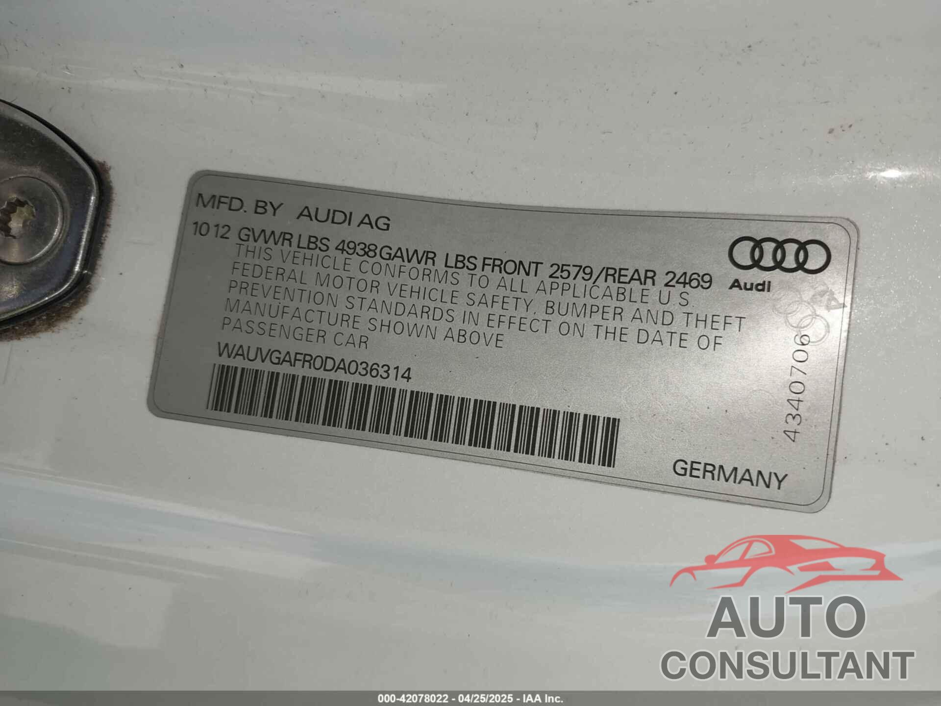 AUDI S5 2013 - WAUVGAFR0DA036314