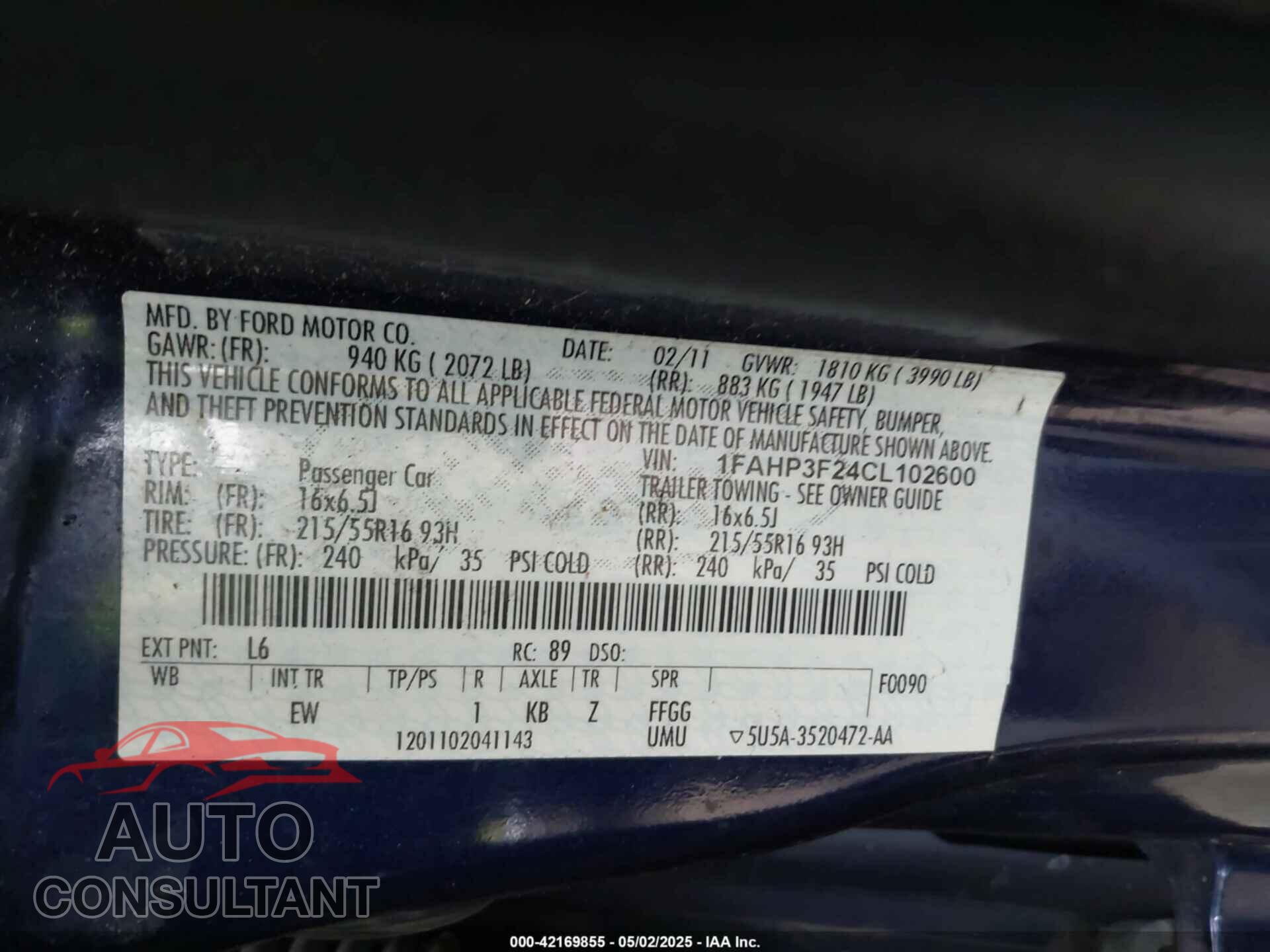 FORD FOCUS 2012 - 1FAHP3F24CL102600