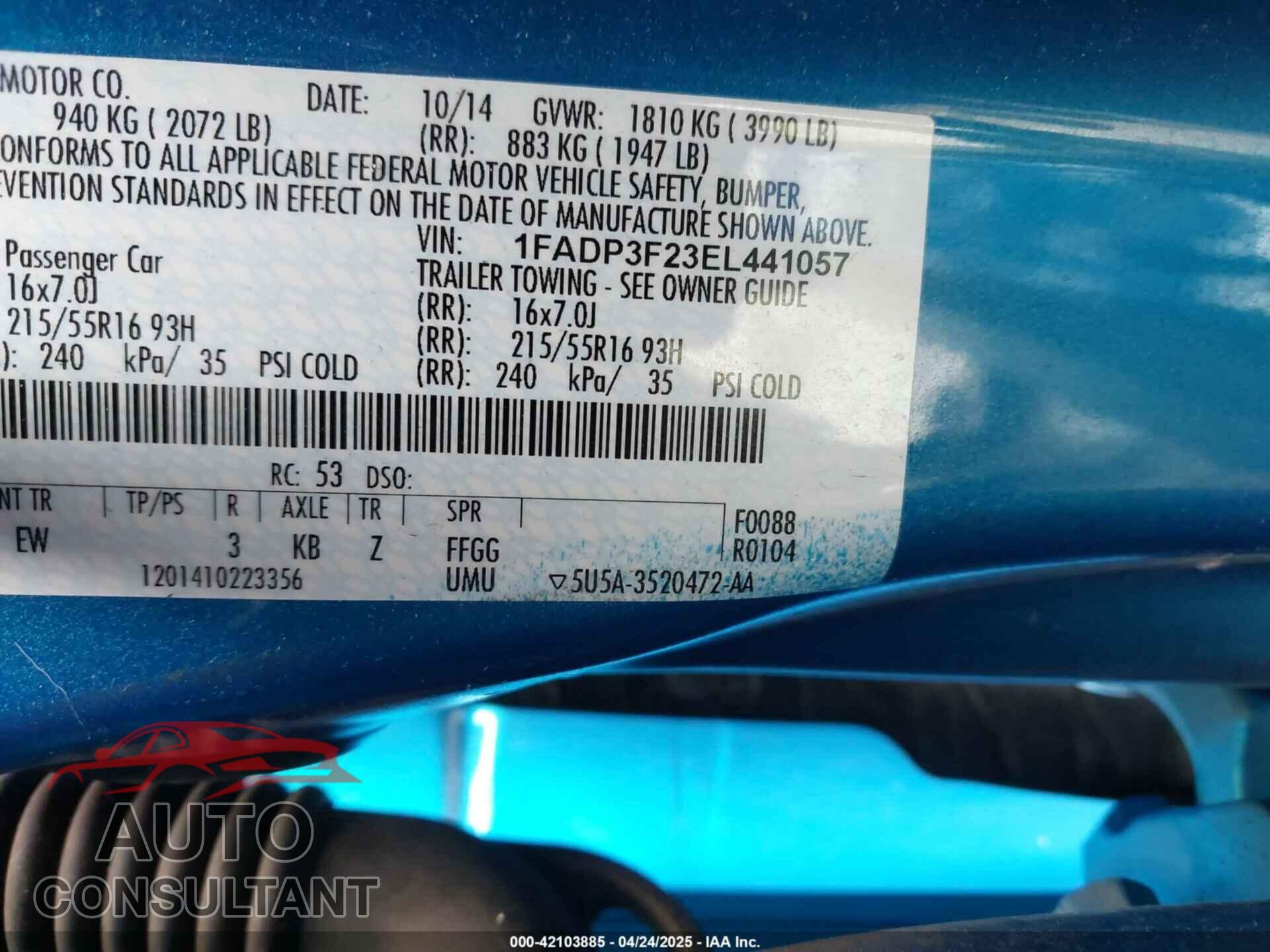 FORD FOCUS 2014 - 1FADP3F23EL441057