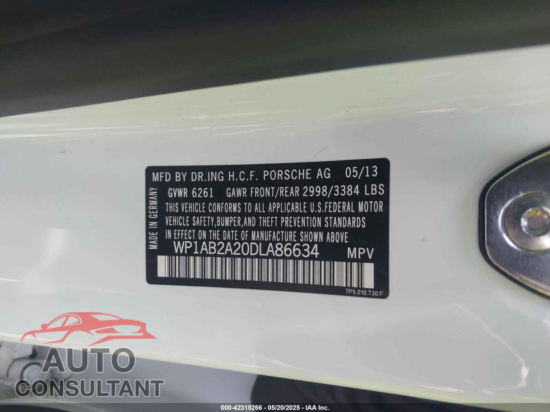 PORSCHE CAYENNE 2013 - WP1AB2A20DLA86634