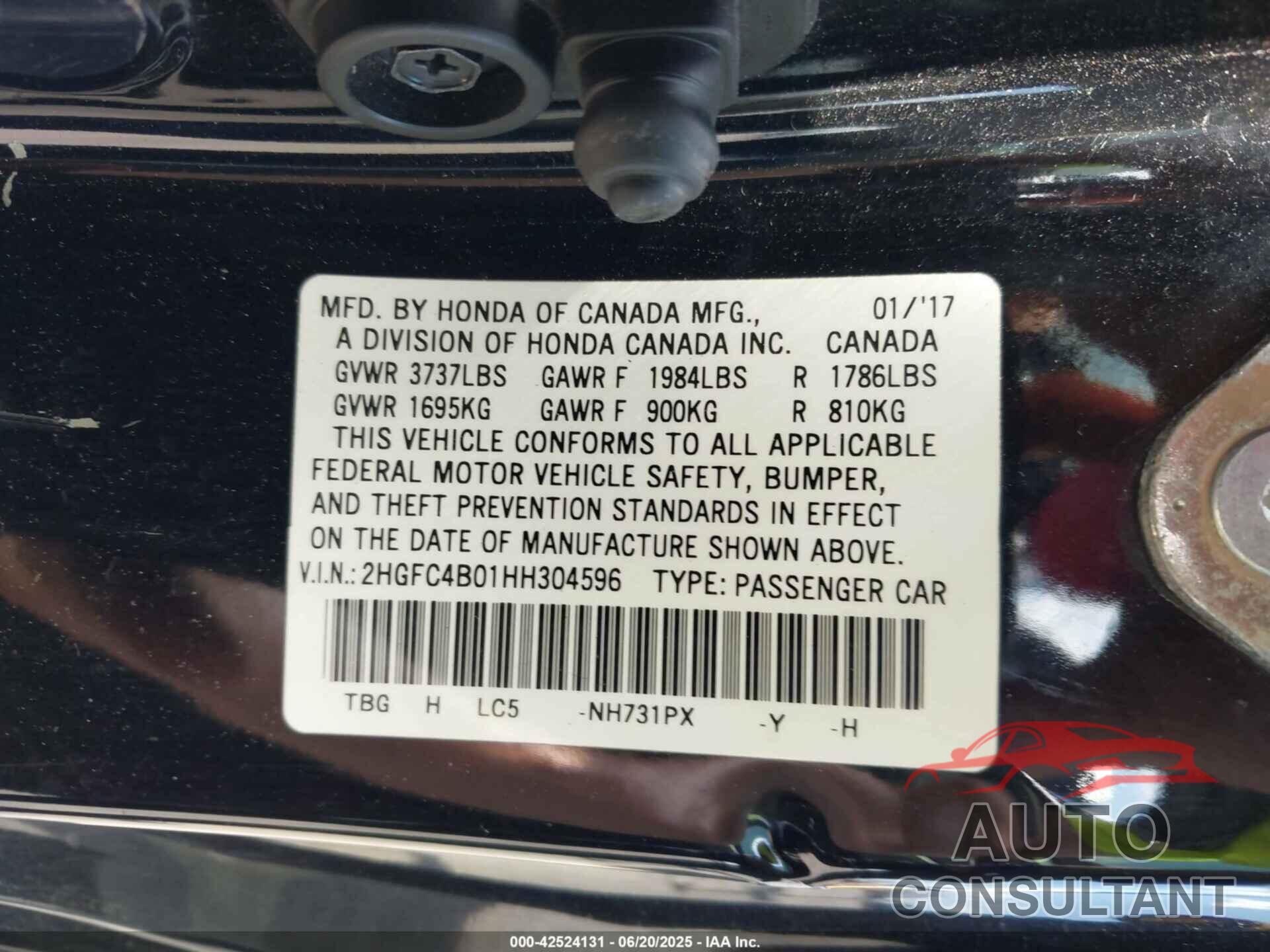 HONDA CIVIC 2017 - 2HGFC4B01HH304596
