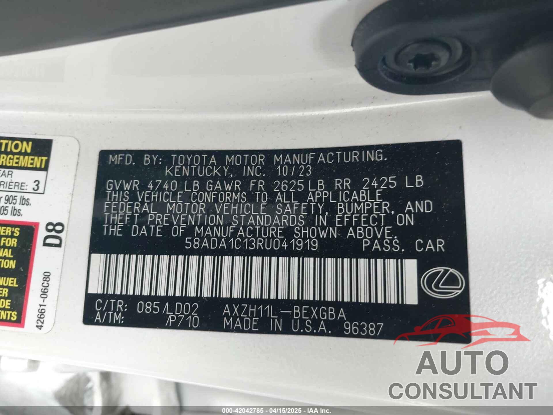 LEXUS ES 300H 2024 - 58ADA1C13RU041919